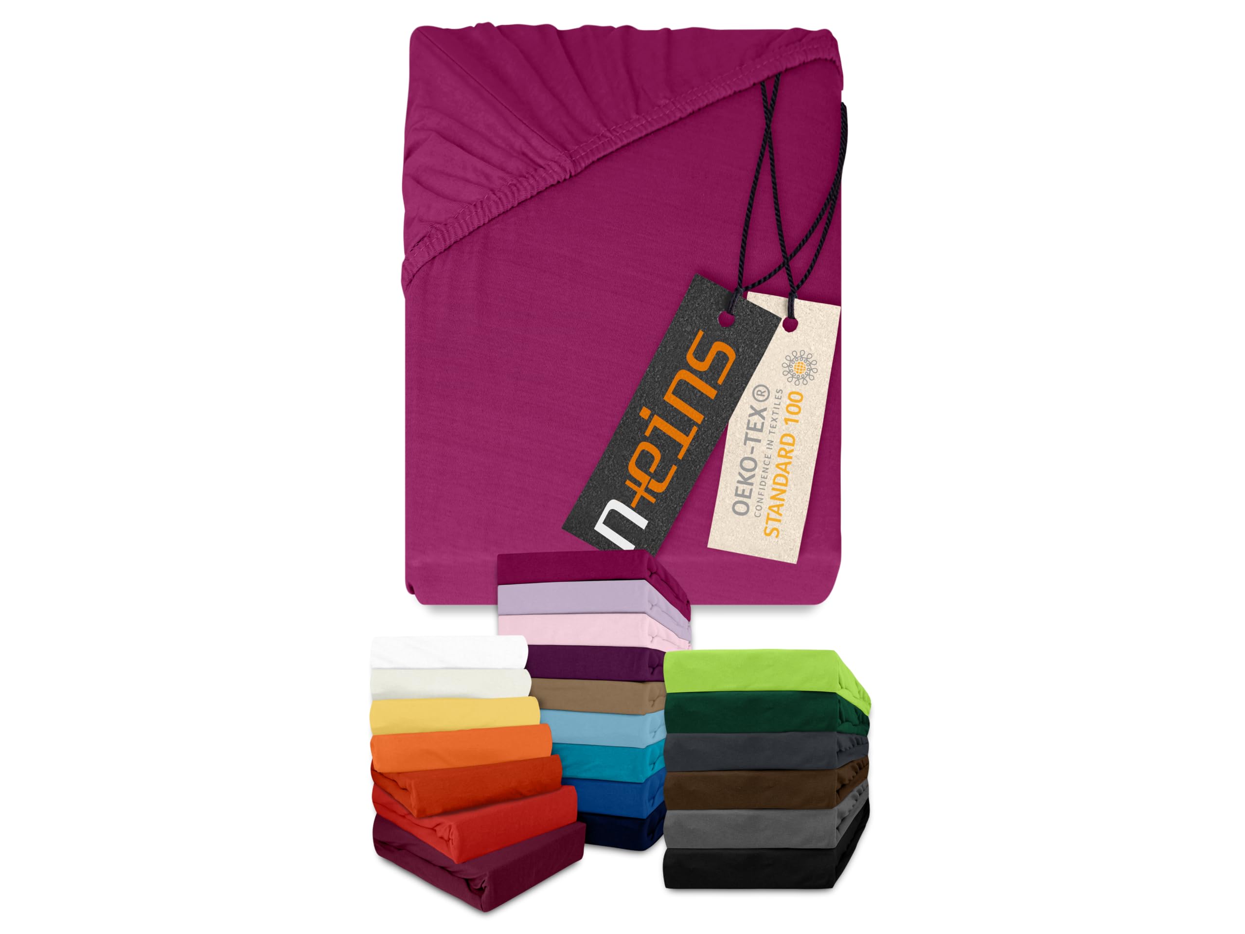 npluseins Jersey Spannbetttuch Baumwolle, 200x220 cm, Pink