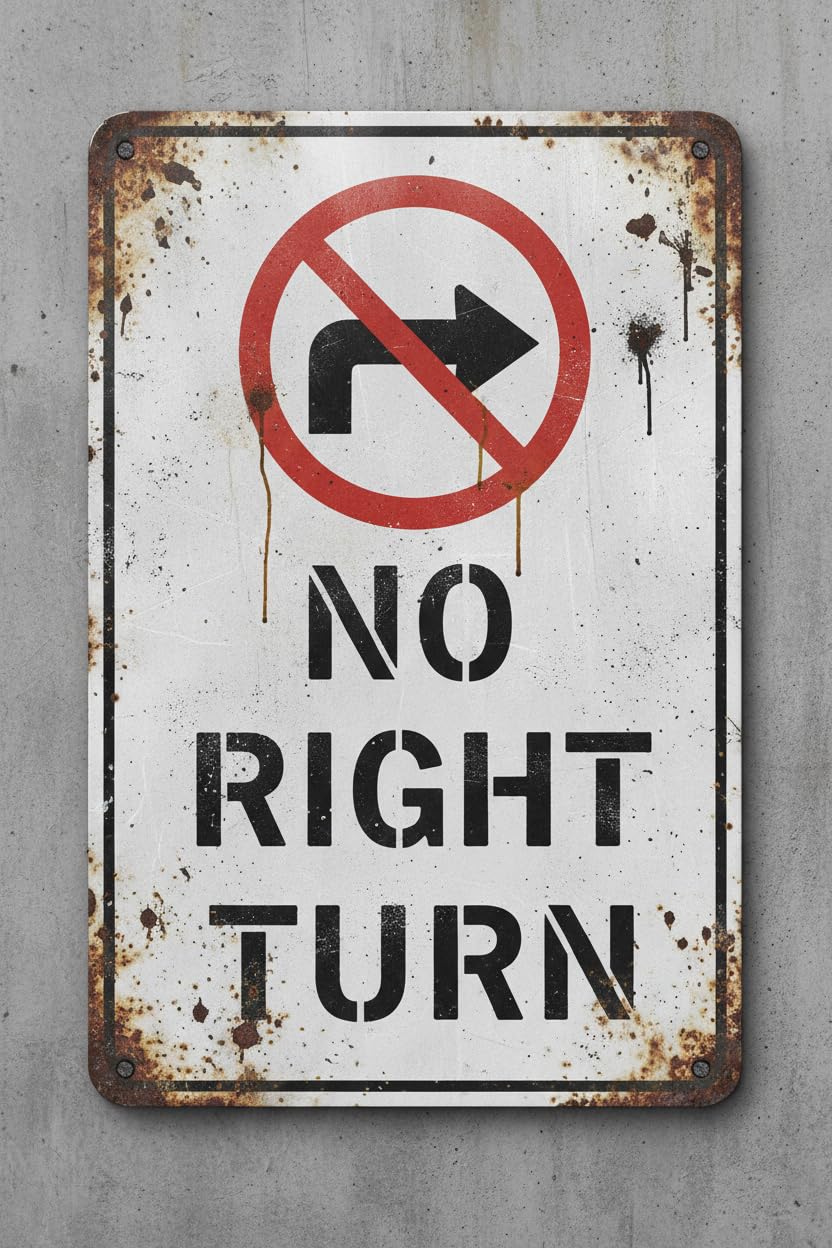 Wall Decor No Right Turn Sign. 8x12Inch Aluminum Vintage Signs Plates Printed
