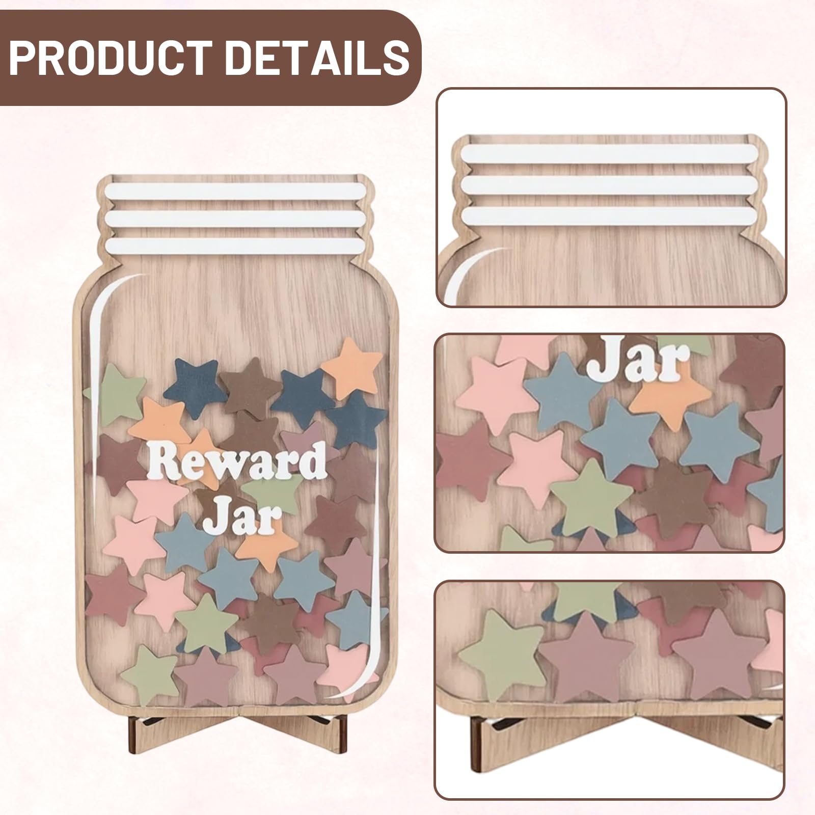 Reward Jar with Star Tokens, Stars Reward Jar for Kids for Children Potty Train Tool Reward Board for Kids Home School Classroom - Image 3