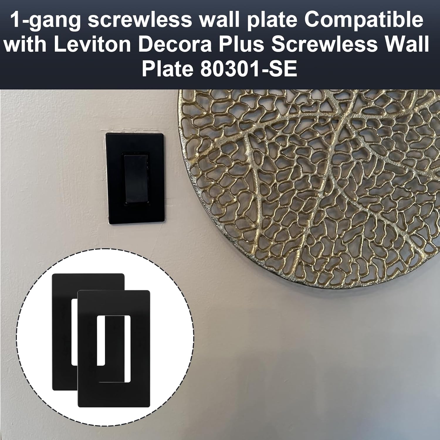 1-Gang Screwless Decorator Wall Plate Black,Screw Smooth Face Switch Plates for Leviton 80301-SE, 1-Gang Screwless Wall Plate Receptacle Outlet Cover 80301-SE Black 2-Pack