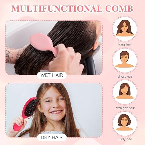 Miniatura 5 de Nuenen 3 piezas de mini cepillos desenredantes para el cabello, pequeños cepillos de pelo húmedo y seco, cepillo de viaje para desenredar cerdas