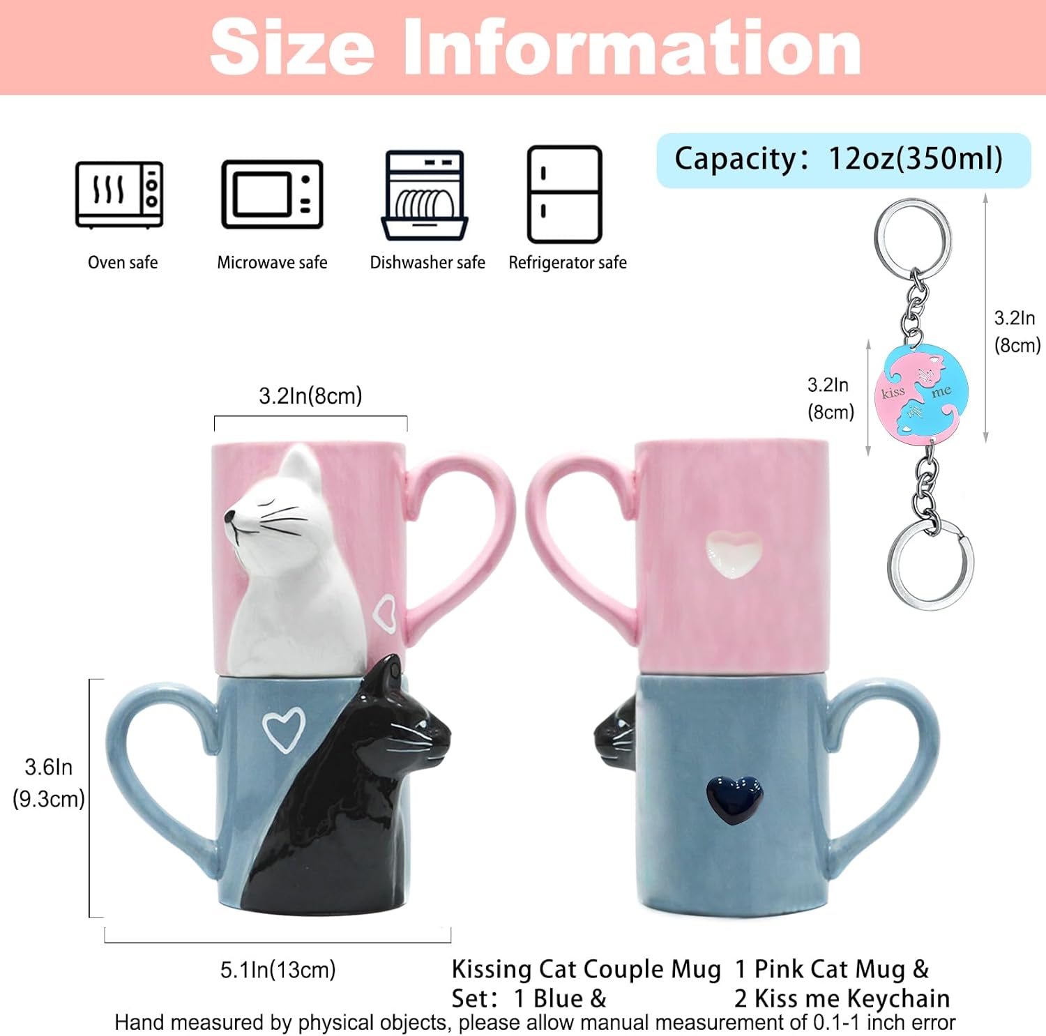 Kiss Cat Coffee Couple Handmade Mug, Funny Tea Ceramic cup set for Bride and Groom, Matching Gift for Engagement Wedding and Married Couples Anniversary Valentines Day Girlfriend Wife - Image 5