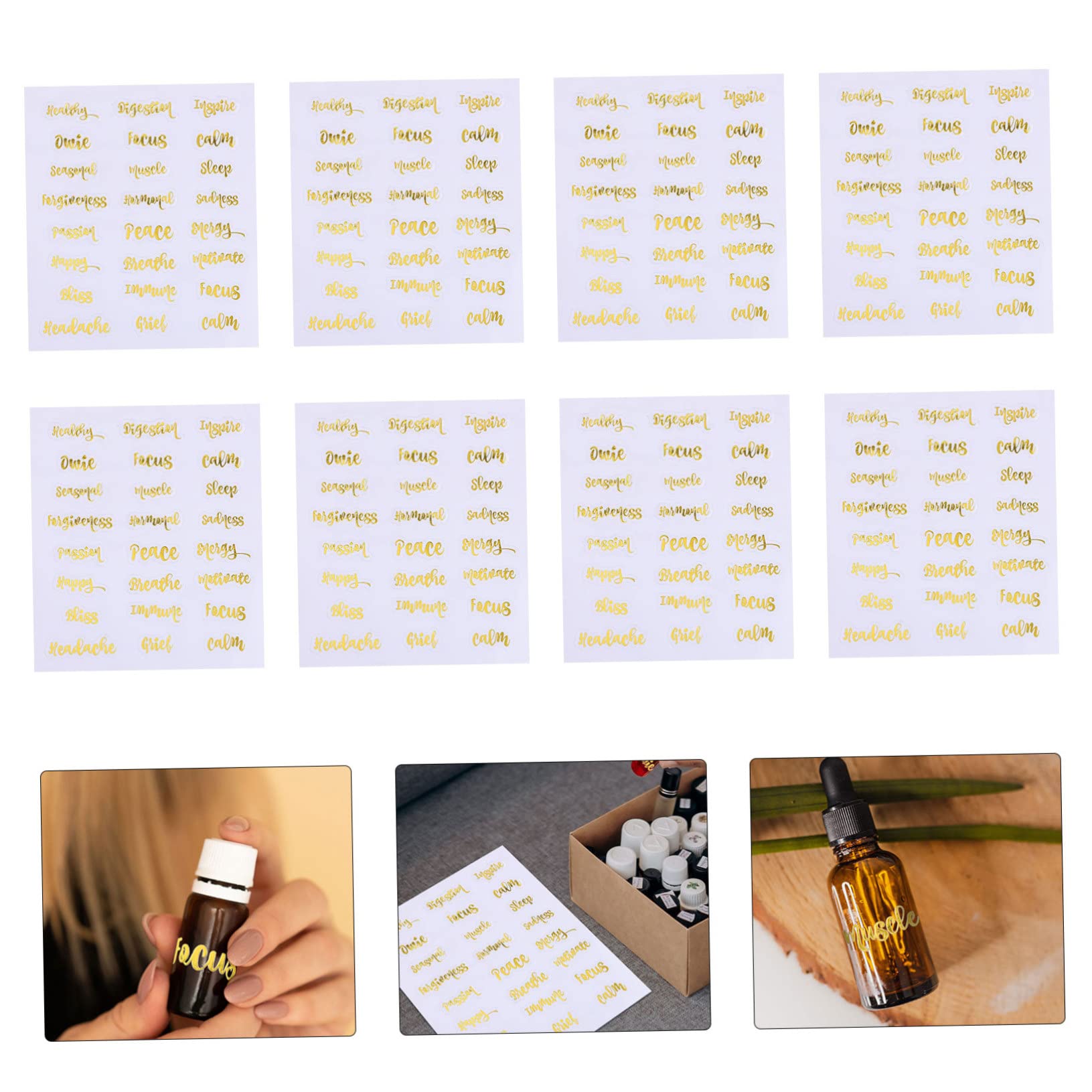 NUOBESTY 3 Set Di Adesivi 100 Etichette Adesive Decorative Per Bottiglie Di E Cosmetici 10 Fogli * 3