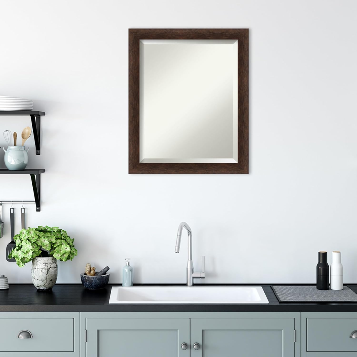 Amanti Art Bathroom Mirror for Over Sink, Vanity Mirror, Wood Frame, Hangs Horizonally and Vertically, Bathroom Wall Decor, Beveled Edge
