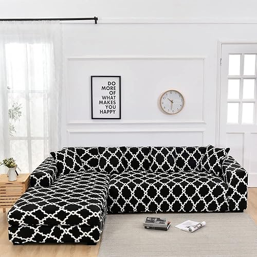 Miniatura 9 de LiveGo Funda de sofá en forma de L, 2 piezas, elástica y elástica de 3 plazas, protector de muebles con 4 fundas de almohada para sala de estar,