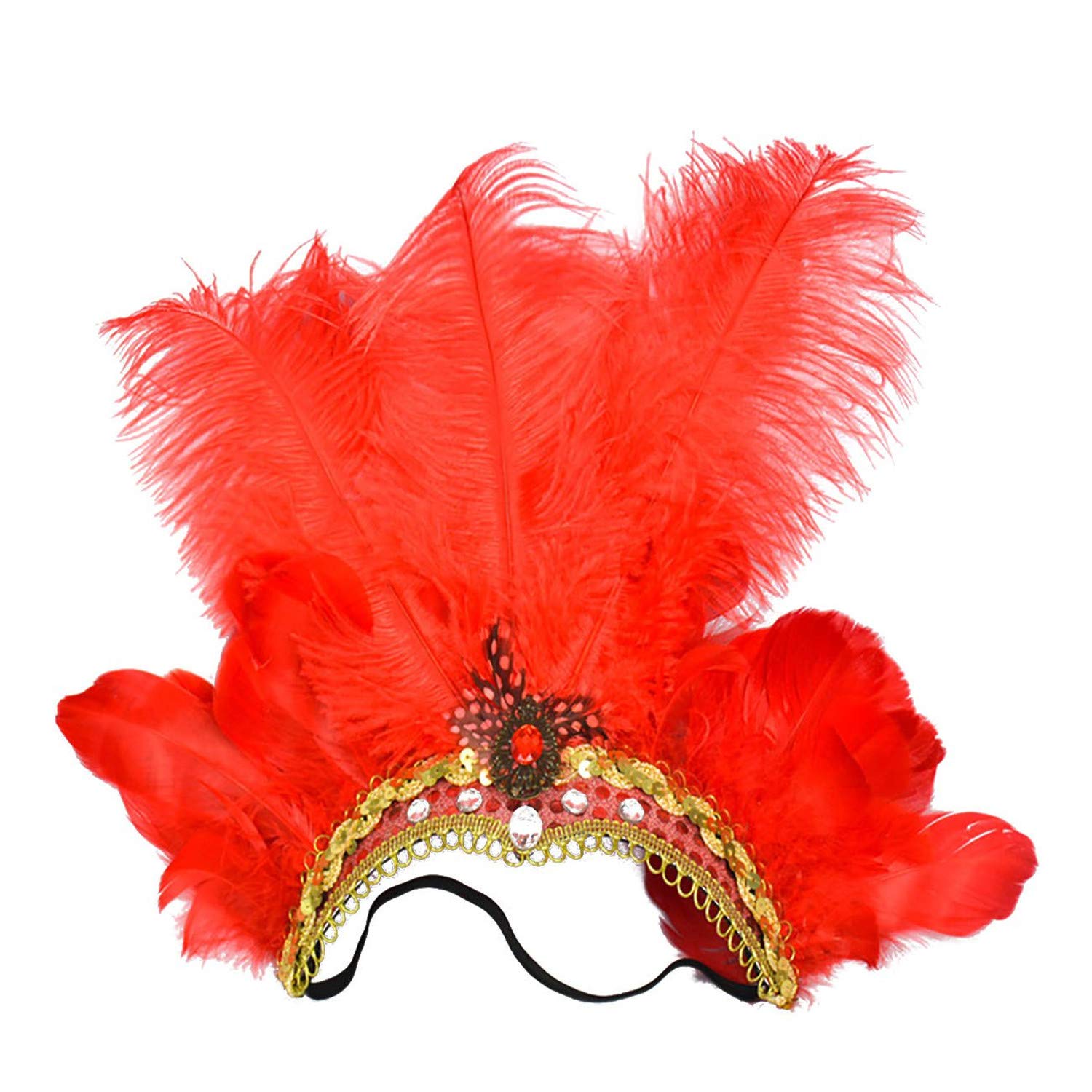 Ulalaza Style-16 Carnival Feather Headpiece Showgirl Headband Roaring 20S 1920S Flapper Head Band Vintage Gatsby Party Accessories