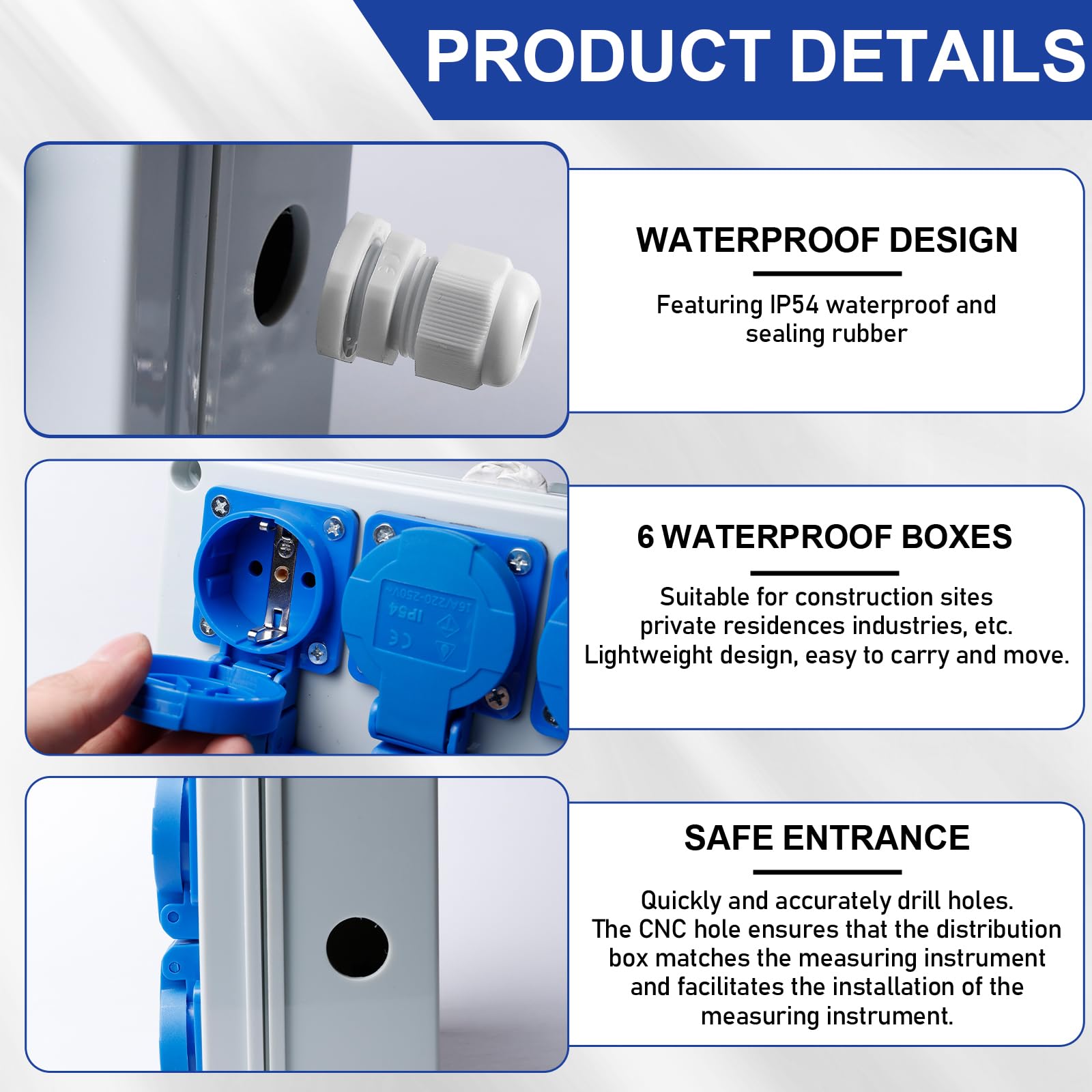 3 x Schuko 230 V, distributore di corrente da parete, presa Schuko 16 A, presa da incasso, per interni ed esterni