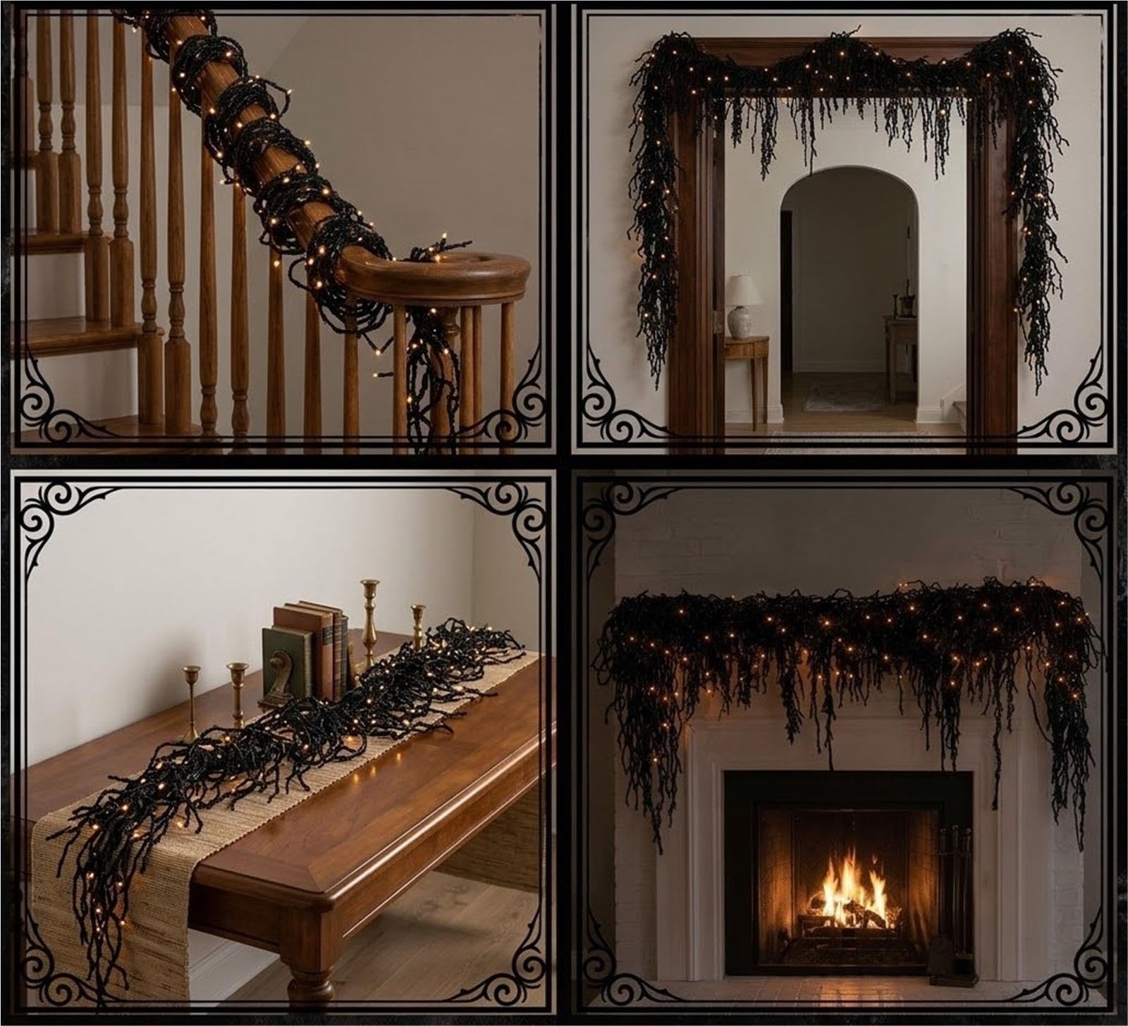 Halloweenowa Oświetlona Przerażająca Girlanda Z Winorośli Czarna Dekoracja