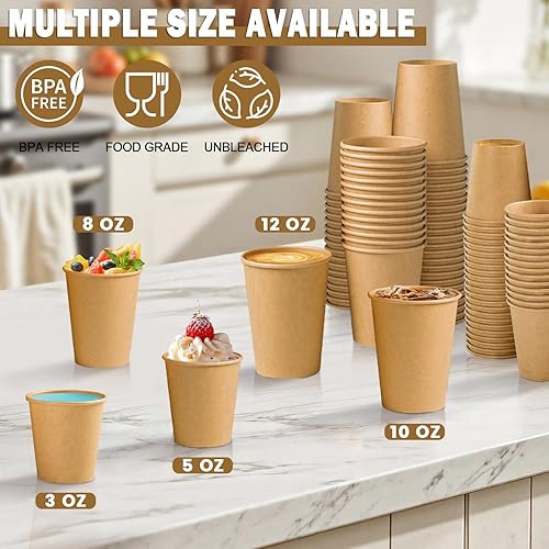Miniatura 5 de Lamosi Vasos de papel desechables de 5 onzas, 300 unidades, vasos de papel kraft para enjuague bucal de baño, tazas de café espresso de 5 onzas para