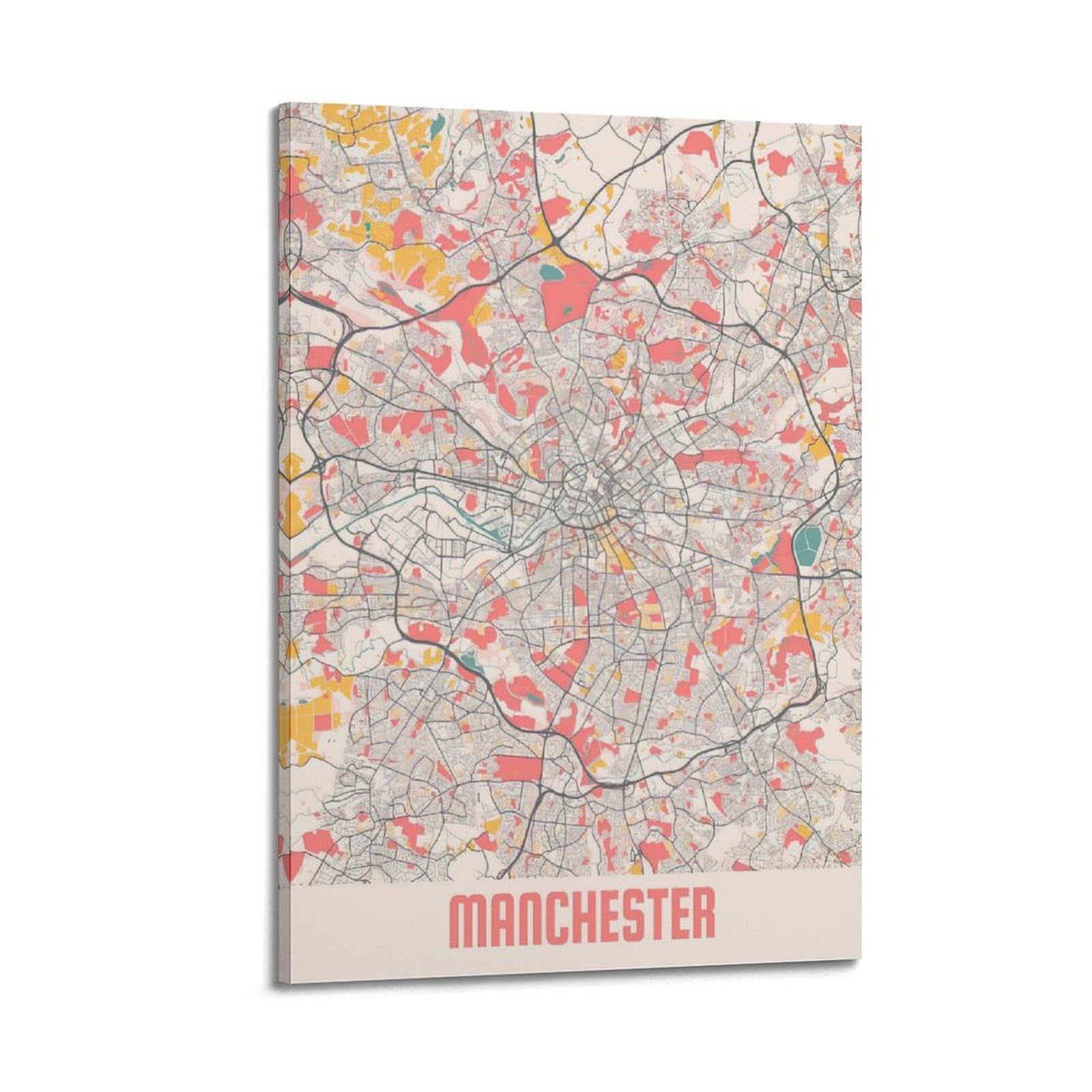 OKAHYS UK Manchester Vintage Map Poster Decorative Painting Canvas Wall Artworks Picture 20x30inch(50x75cm)