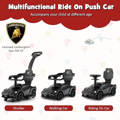 Miniatura 2 de INFANS 3 en 1 Coche de Paseo para Empujar, Silla de Paseo Licenciada Lamborghini para Bebés con Coche de Paseo Deslizante, Bocina, Música, USB,