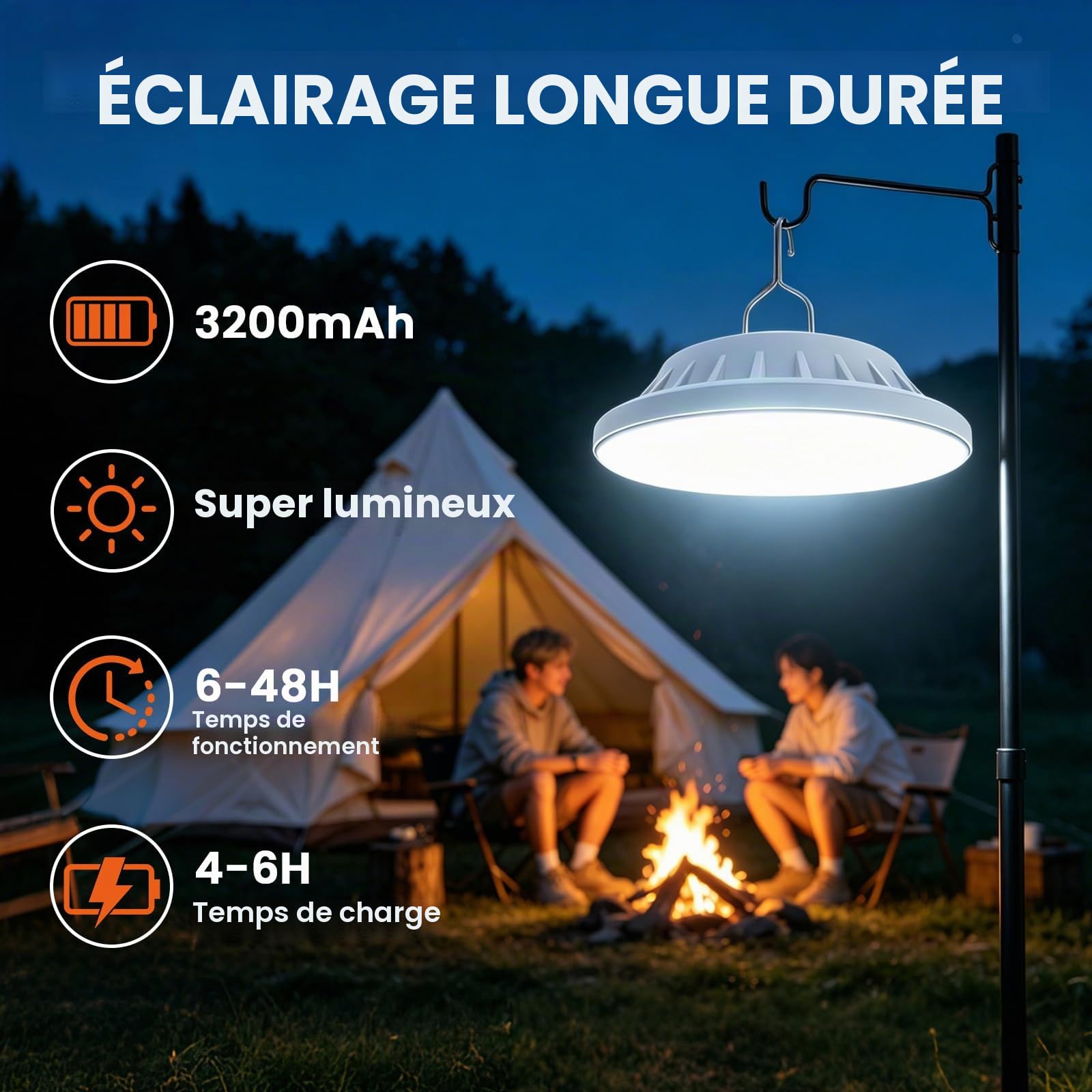 Lot de 2 Lampe Camping Solaire, Lampe Exterieur Rechargeable par USB avec Télécommande, 5 modes avec crochet, Lanterne de Camping Étanche Portable pour la randonnée, la pêche, les urgences