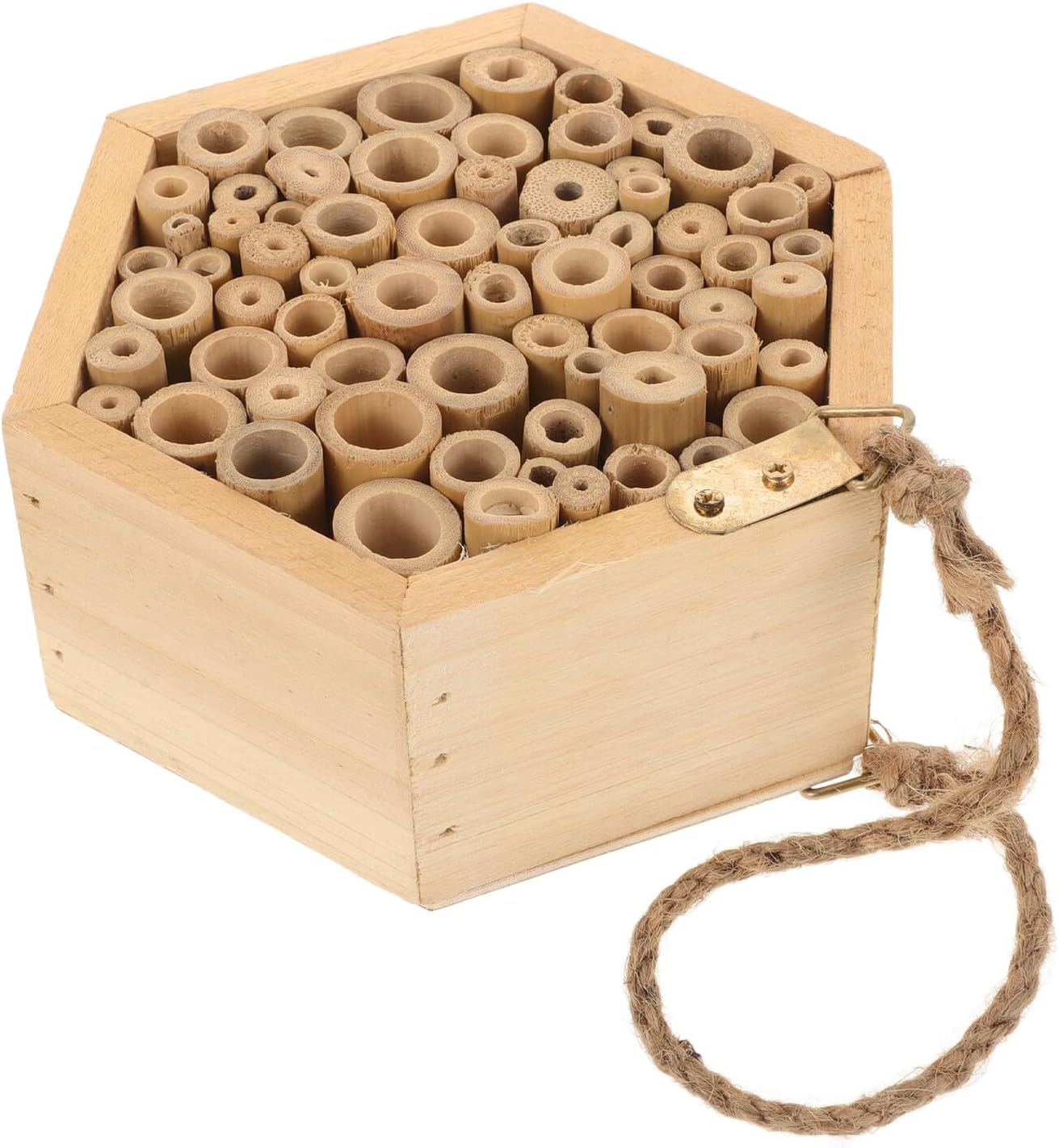 COHEALI Wooden Hexagonal Insect House Bee Habitat Garden Nest Outdoor Hanging Bee Cabin Pollinator Shelter for Backyard Wildlife