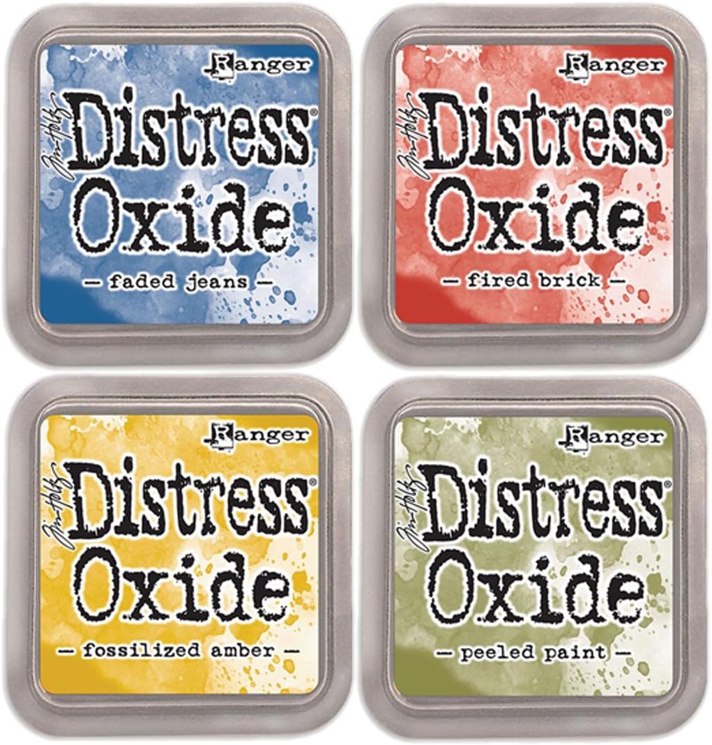 Special Bundle: Ranger Tim Holtz Distress Oxide Ink Pad 4 Pack - Faded+Fired+Fossilized+Peeled (D1)