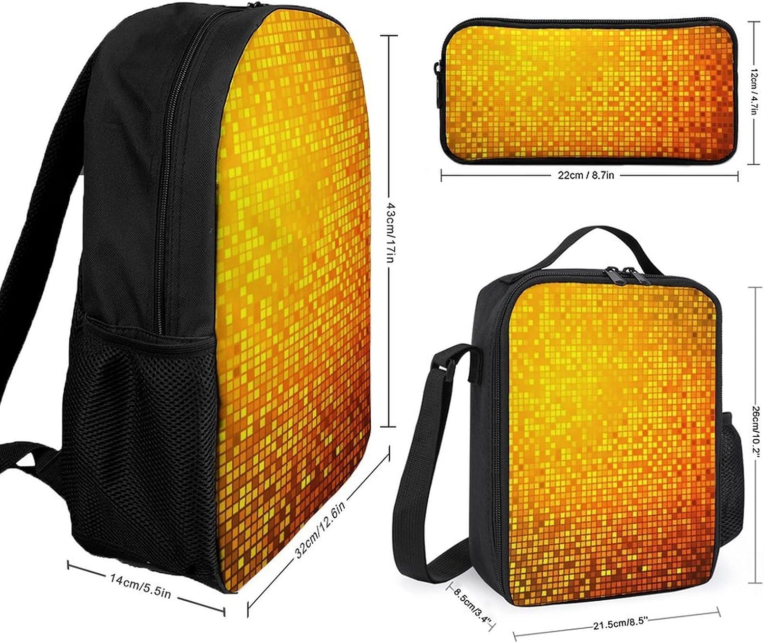 Disco Ball Pattern Cute Backpack Set with Lunch Bag Pencil Cases image 2