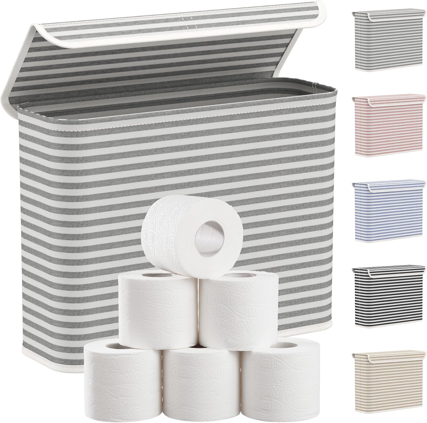 Lifewit 22L Toilet Paper Storage Holder for 9 to 12 Rolls, Foldable Fabric Toilet Paper Basket with Lid, Freestanding Bathroom Tissue Storage and Organization for TP, Towels and Toiletries, Gray