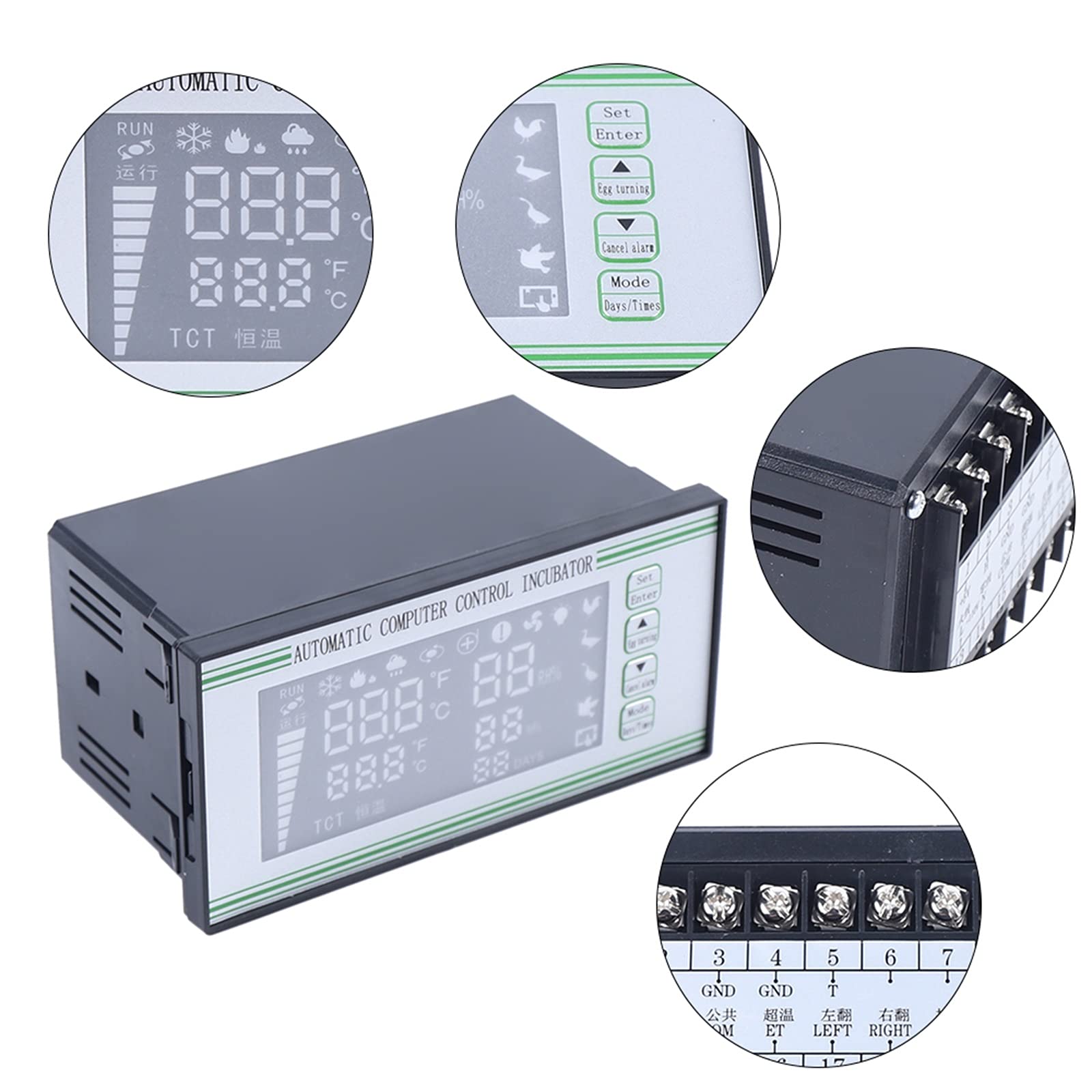 Akozon LED-Brutcontroller – Automatisch, 5 Modi (Huhn, Ente, Gans, Taube, Fasan) – Mit Temperatur-, Luftfeuchte- & Wendeautomatik – Für Kleine Bis Mittlere Brütereien
