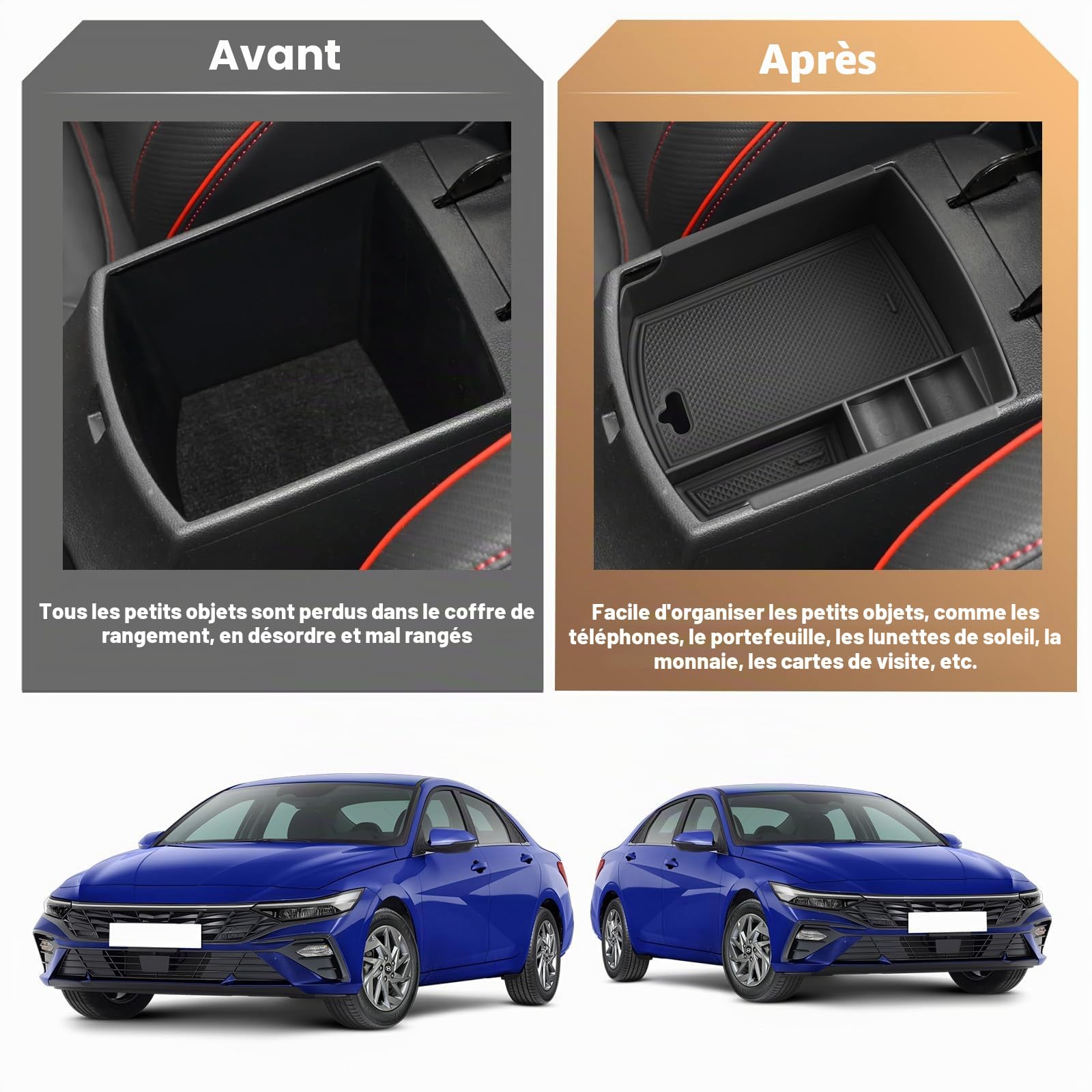 YEE PIN Compatible avec Hyunda*i i30 I30N 2017-2023 2024 Boîte de Rangement pour Console Centrale Organiseur pour i30 Fastback 2022 Accessoires I30 Intérieur Commande Centrale