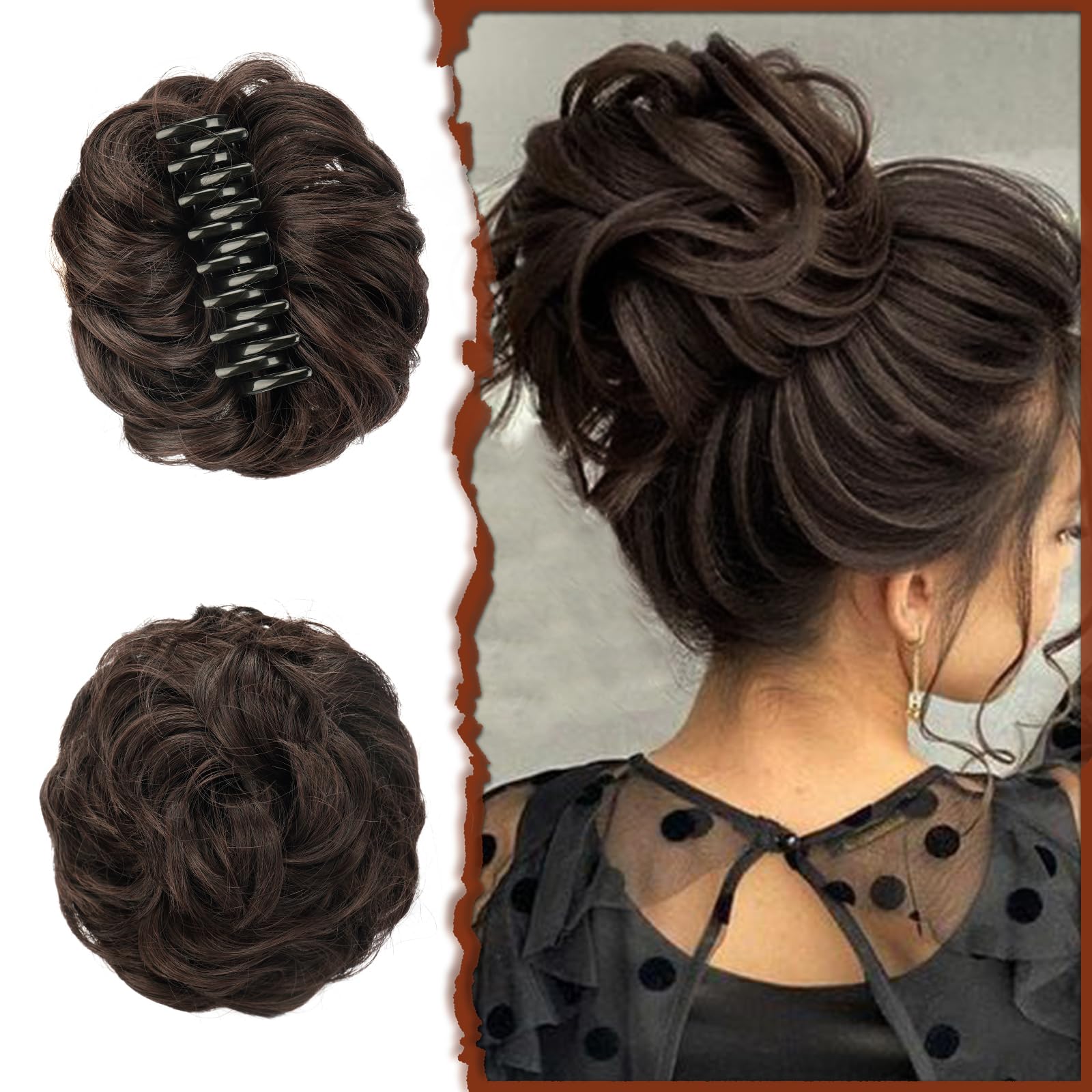 SOFEIYAN Claw Clip Messy Bun Hair Piece Wavy Curly Hair Bun Clip in Claw Chignon Ponytail Hairpieces Synthetic Tousled Updo Hair Extensions Scrunchie