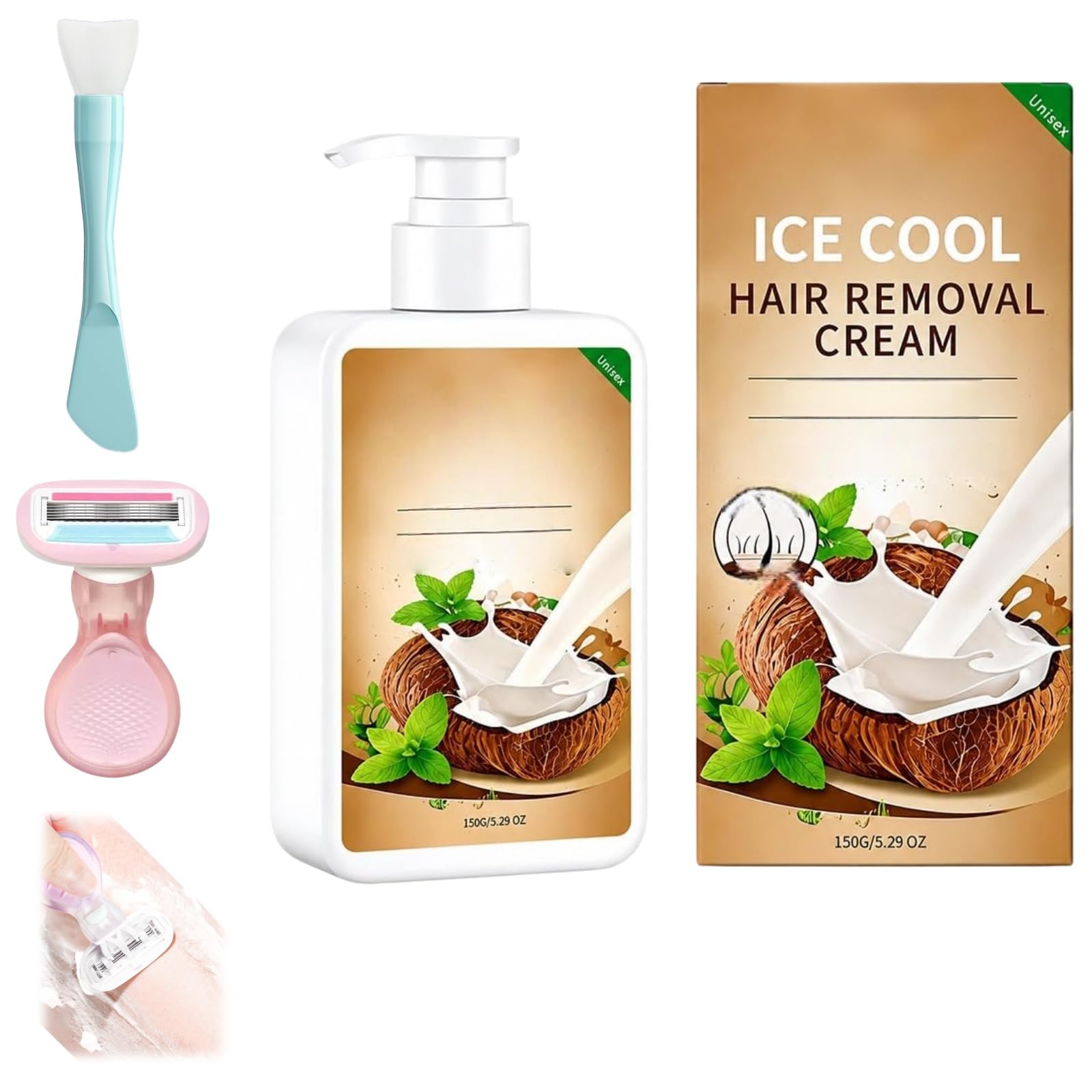 Enthaarungscreme Körper 150g,Sanfte Haarentfernungscreme mit Kokosöl,Schmerzfreie Haarentfernung Ohne Stoppeln,Haarentfernungscreme für Damen und Herren (3 Pcs)
