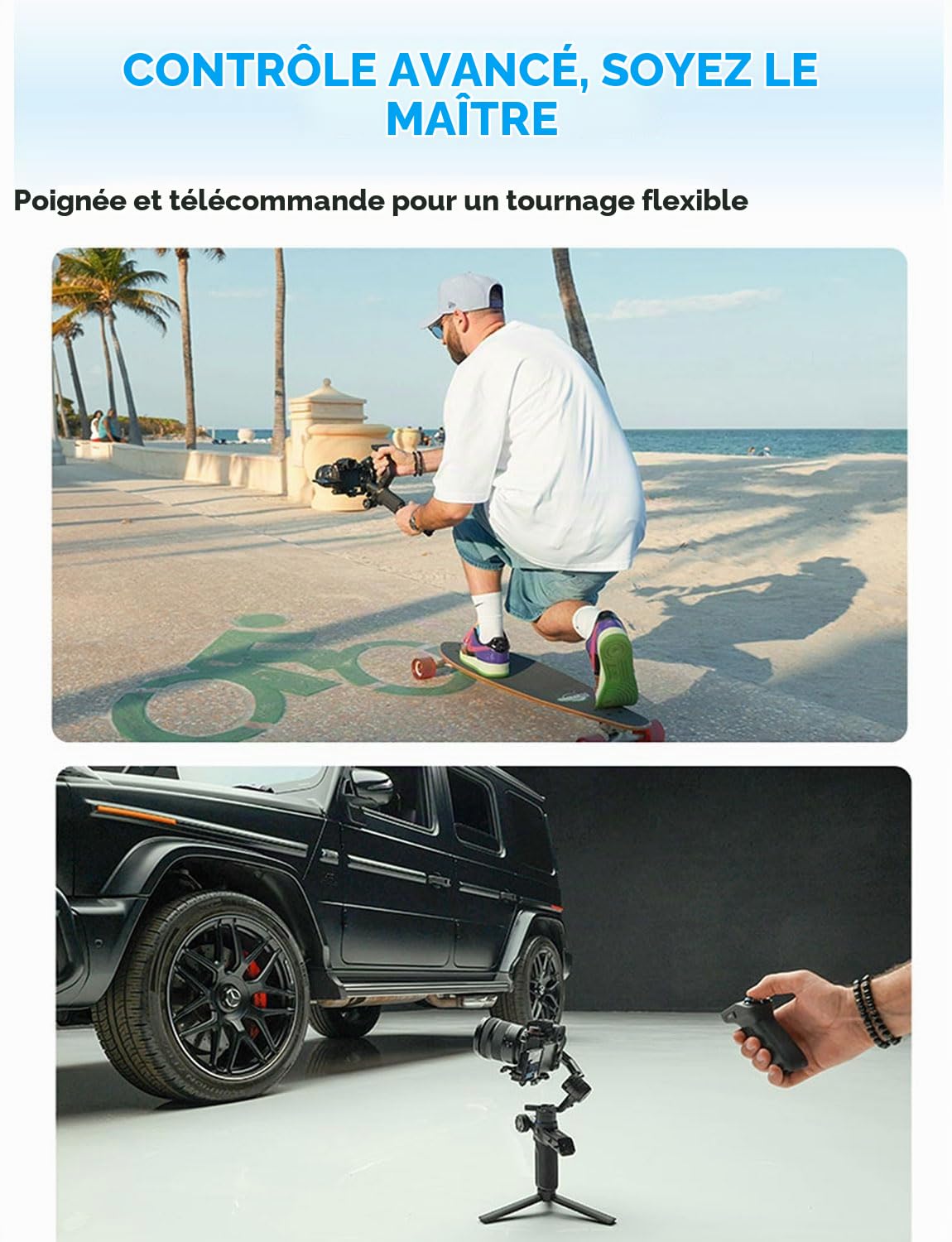 FeiyuTech SCORP Mini-3-Pro 4-en-1 Cardan Stabilisateur 3-Achsen,pour Appareil Photo/Smartphone/Caméra d'action, Suivi IA Intégré, Poignée de Commande Détachable, Charge Utile de 2 kg