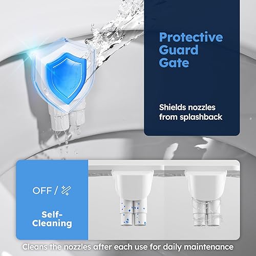 Miniatura 4 de Arofa Accesorio de bidé para inodoro, autolimpiante, asiento de inodoro de bidé de doble boquilla, bidé ultra delgado para inodoros existentes, no