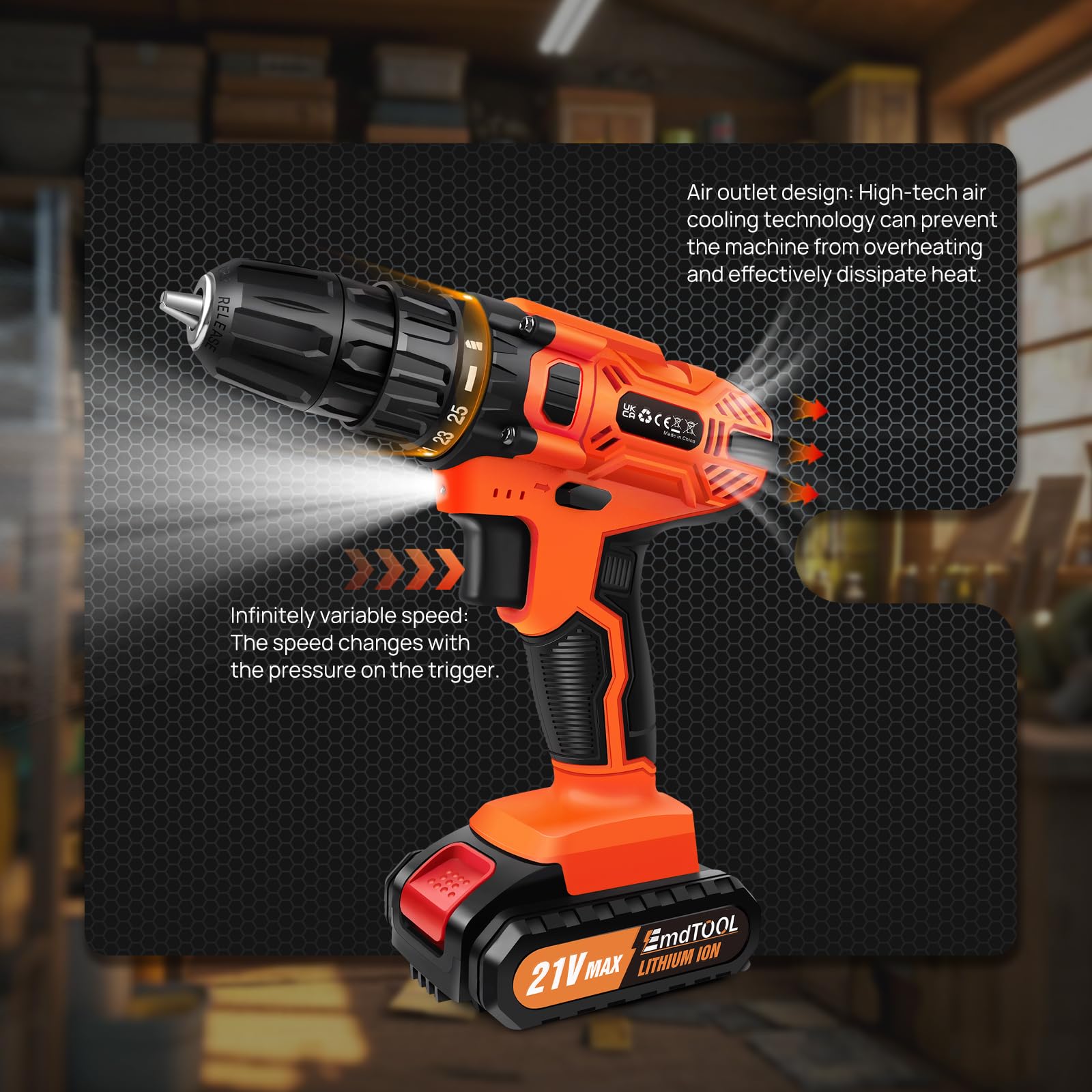 Trapano avvitatore a batteria Combi Trapani elettrici Worklight w/2pcs batterie agli ioni di litio