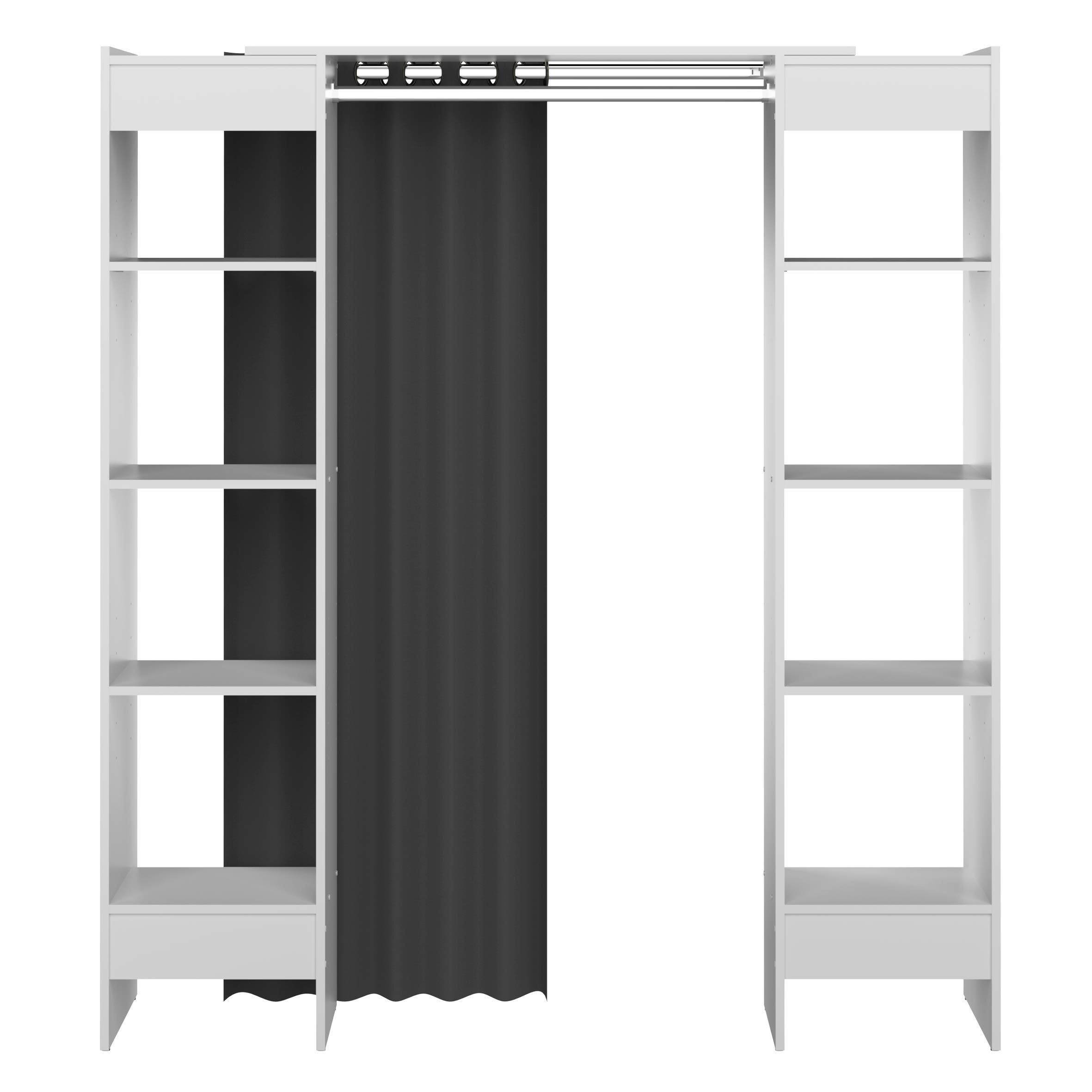 Symbiosis Tom Armoire 2 Colonnes, Blanc avec Rideau Gris 112/185.3x50x182 cm