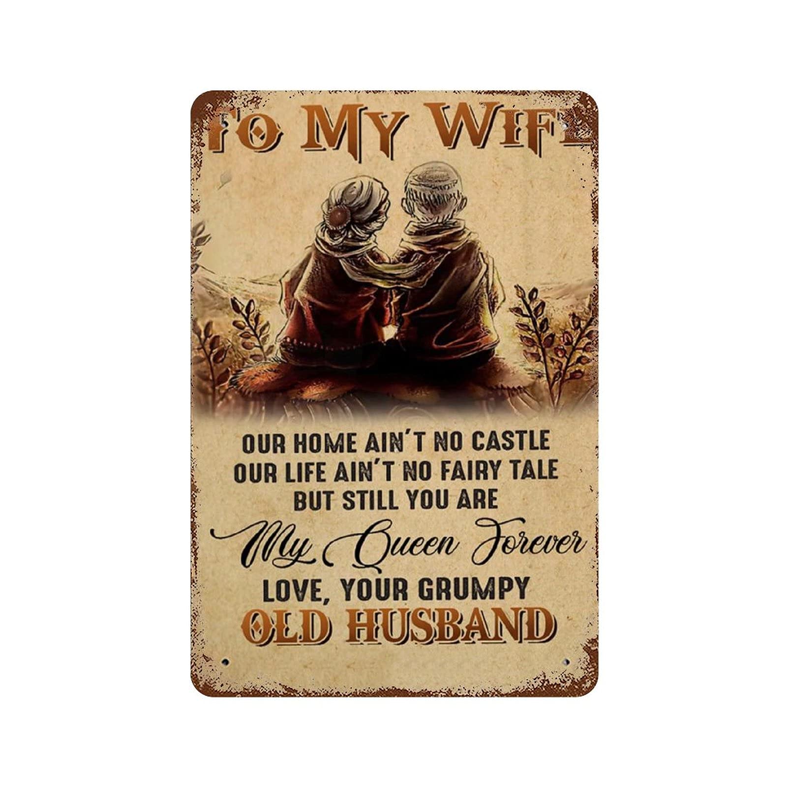 Graman Earth Tones To My Wife Our Home Ain't No Castle Retro Signs Decoration Gift For Wife Husband And Wife Family Retro Signs Decoration Wall Art Decor Home Decor 12"X8"