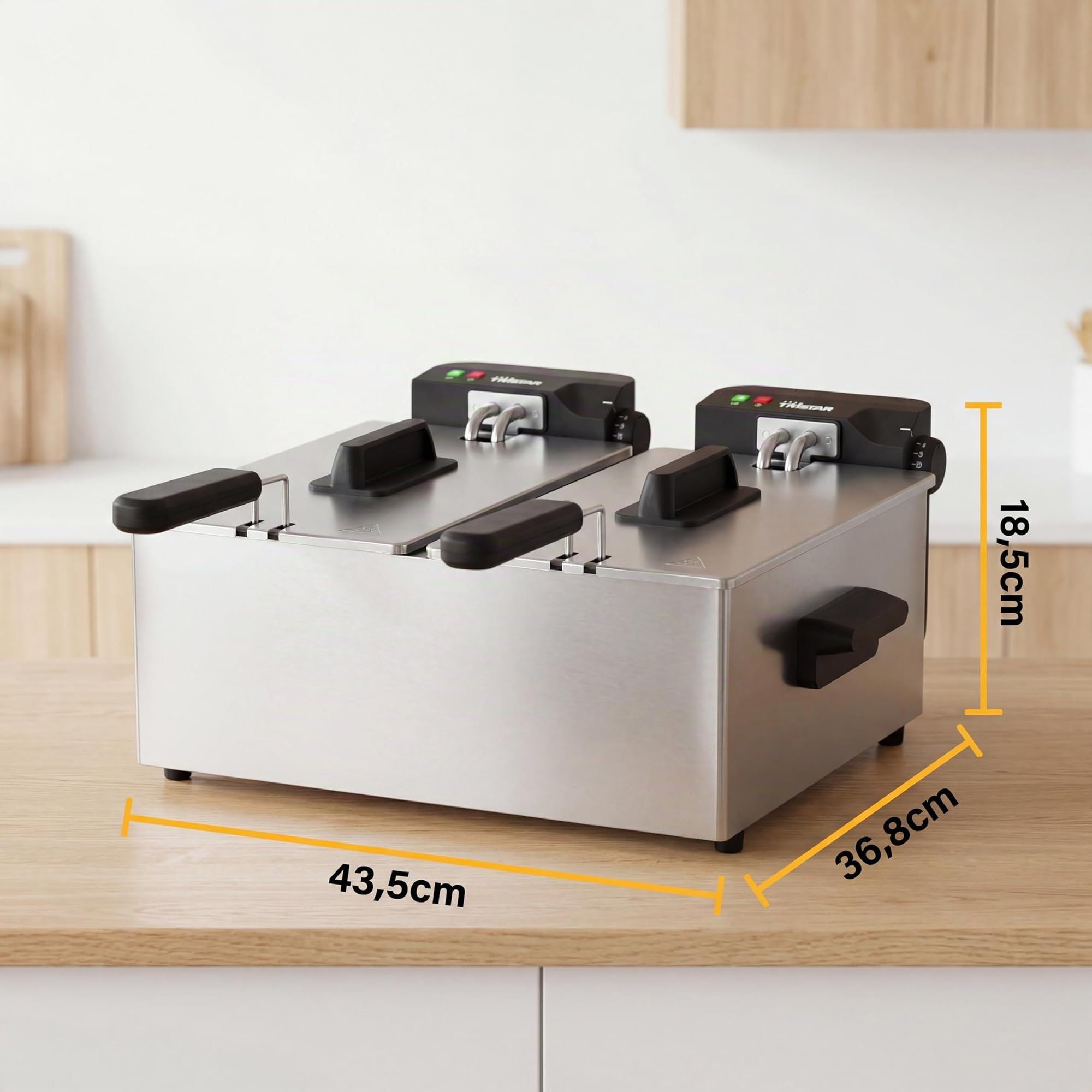 Tristar Freidora Doble de Acero Inoxidable, Capacidad de 2 x 3 L, Función de Doble Termostato, Cubetas Separadas, Para Patatas y Aperitivos, FR-9332