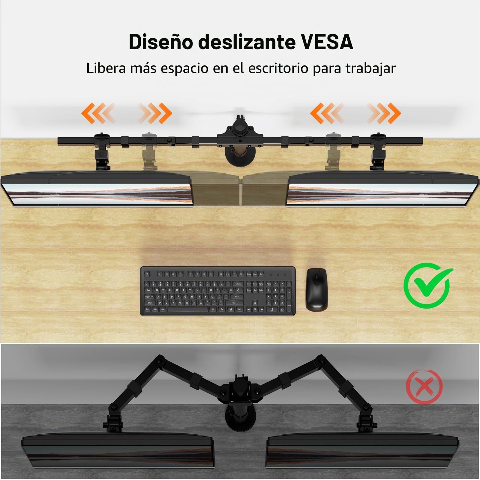 PUTORSEN Soporte para monitor de 24~38 pulgadas para 2 monitores, soporte deslizante VESA ajustable para 2 monitores, 9 kg por brazo, VESA 75/100 mm