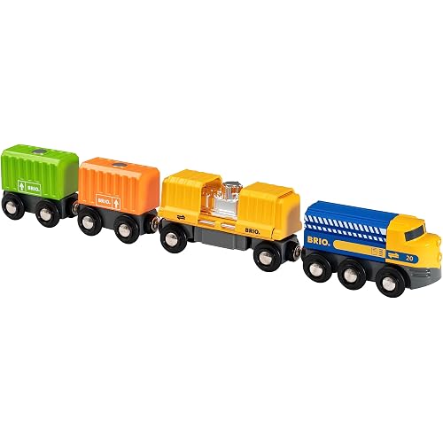 BRIO 33982 Three-Wagon Cargo Train - Kid-Friendly Wooden Toy Train | Engaging Play Experience | Compatible with All Railway Tracks | Ideal for Kids Age 3 & Up | FSC-Certified Materials