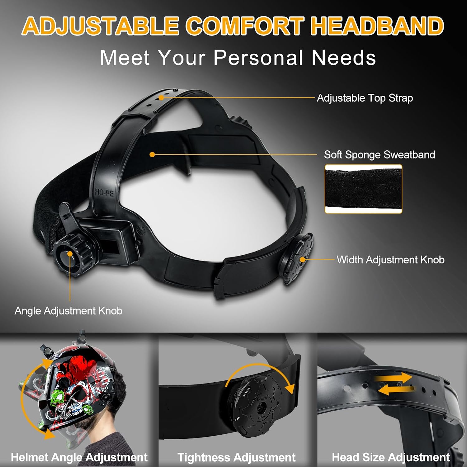 TRQWH Welding Helmet Auto Darkening Welding Hood with Light True Color 1/1/1/2 Top Optical Clarity Wide Shade 9-13 Welder Helmet Welding Mask with Grinding (KTS-HD102)