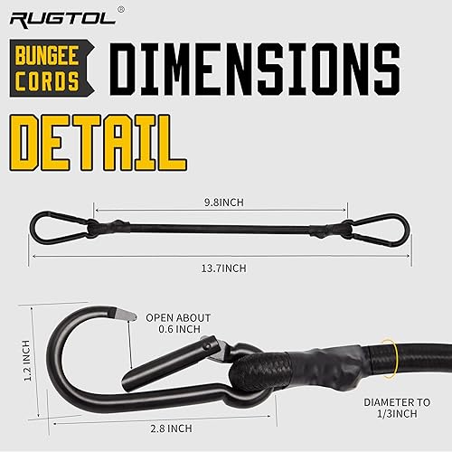 Miniatura 2 de Cuerdas elásticas con mosquetón, cuerdas elásticas resistentes de 12 pulgadas de largo con clip de mosquetón para exteriores, cuerda elástica extra