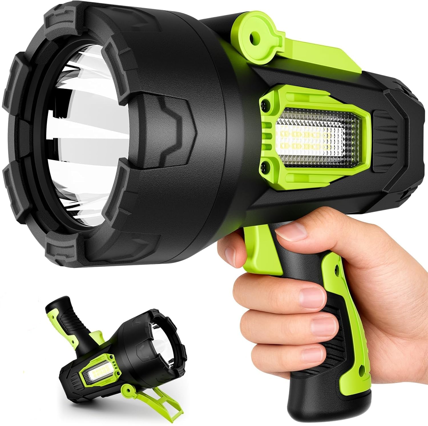 taoquwe Foco recargable, 2000000 lm, luz de mano superbrillante, linterna LED de alta luminosidad, foco de búsqueda grande al aire libre con trípode plegable para navegación, camping, caza