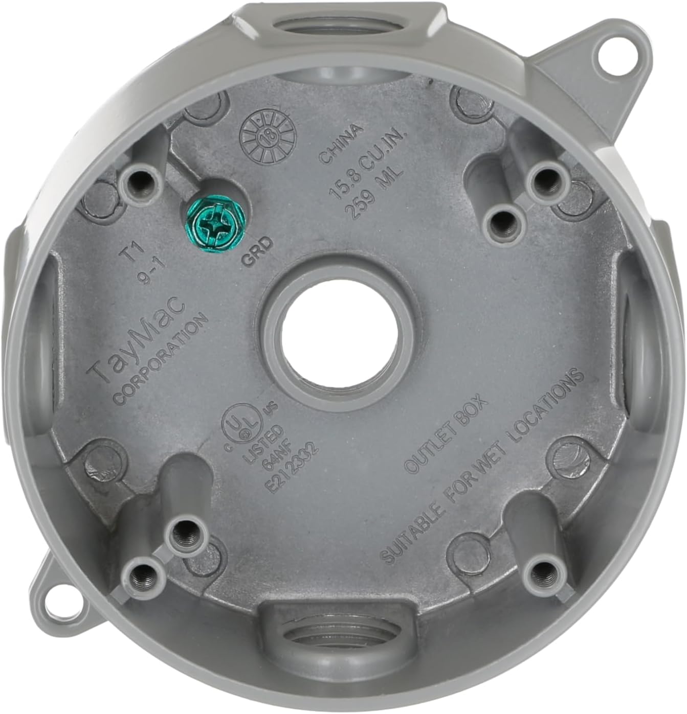 BELL 5361-0 Round Weatherproof Box, Five 1/2 in. Threaded Outlets, Gray