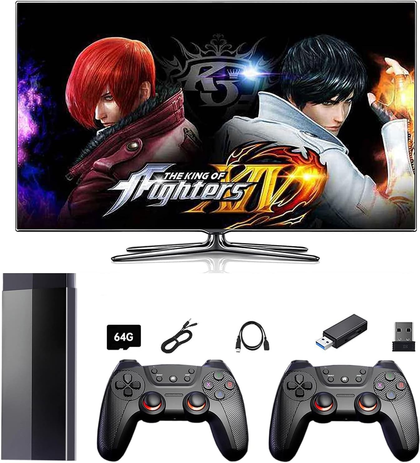 Beauenty 64G Retro Video Game Console, HD Classic Games Console, HDMI Output TV Video Game Console, Built in 15000+ Games, with 9 Emulators and 2 Wireless Controller 2.4G, Gift for Kids & Adults