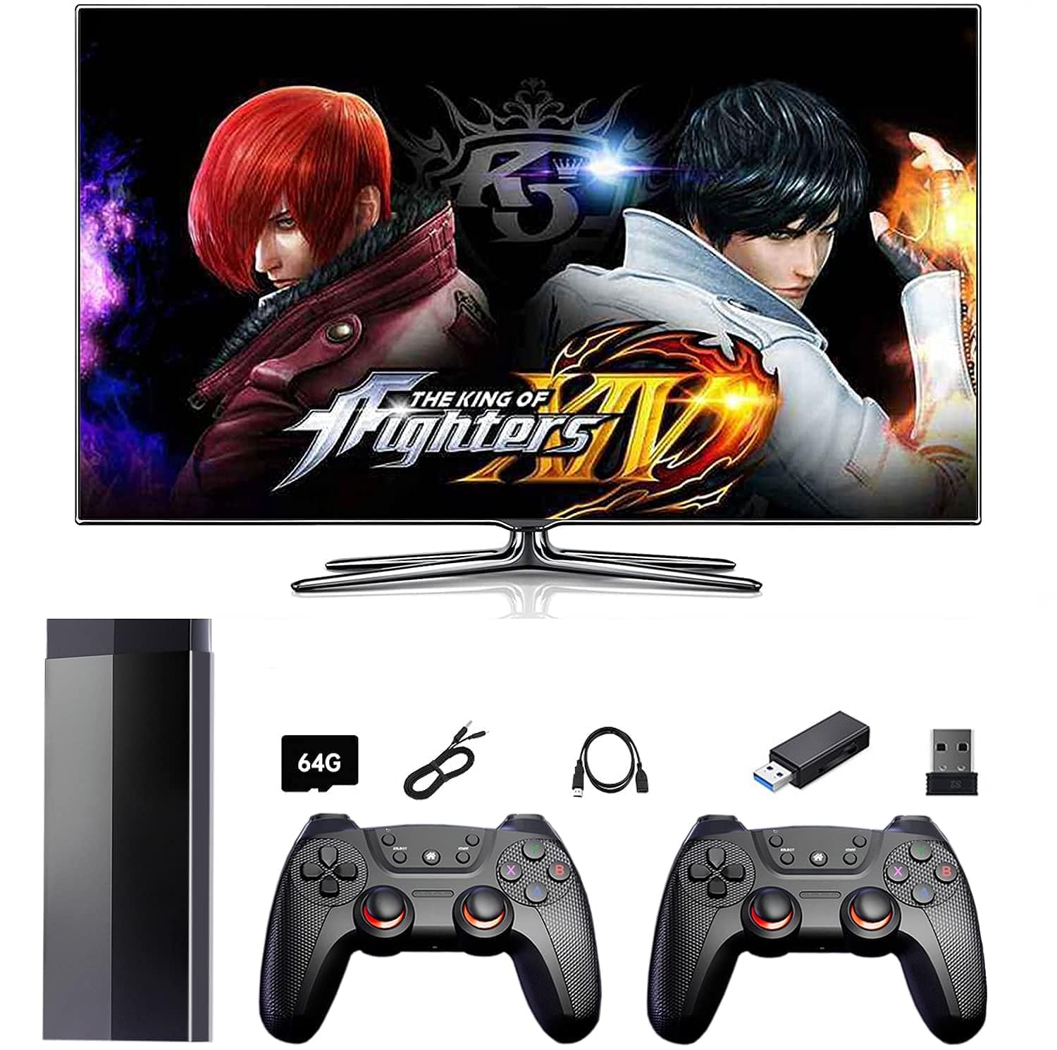 Beauenty 64G Retro Video Game Console, HD Classic Games Console, HDMI Output TV Video Game Console, Built in 15000+ Games, with 9 Emulators and 2 Wireless Controller 2.4G, Gift for Kids & Adults