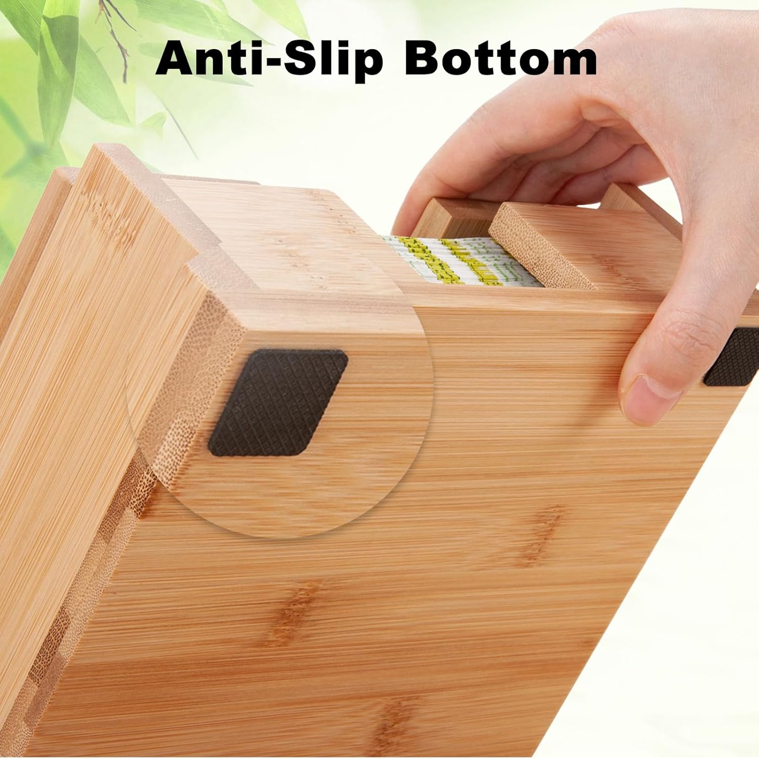 Flat Napkin Holder for Table with Lid 13"x13", Large Modern Square Paper Napkin Holder for Dining Dinner Kitchen Cocktail Farmhouse Outdoor, Porta Servilletas de Mesa Elegantes (Bamboo)