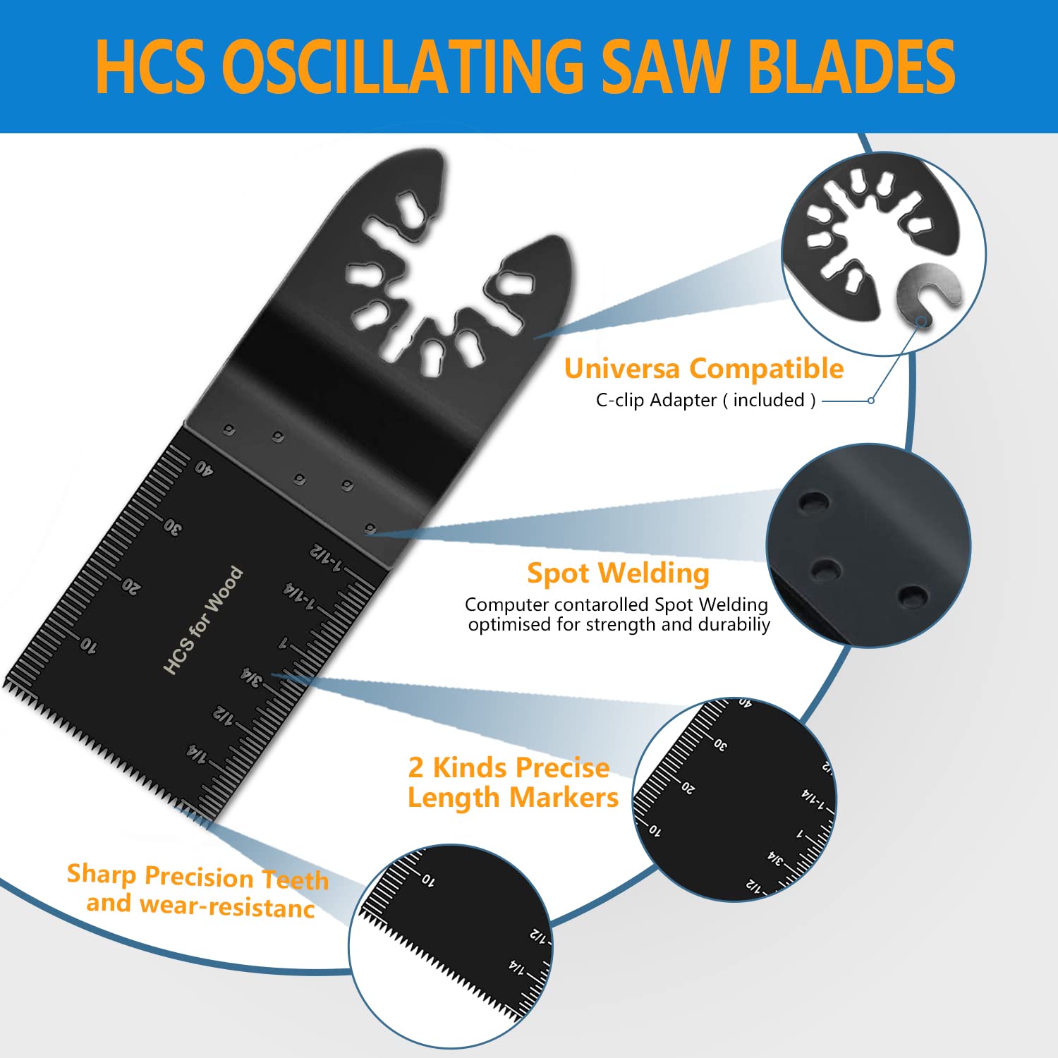 Universal Metal Wood Oscillating Saw Blades Multitool Quick Release Tool Saw Blades Fit Black & Decker Porter Cable Dewalt Milwaukee Chicago Rockwell Makita Craftsman (25pcs)