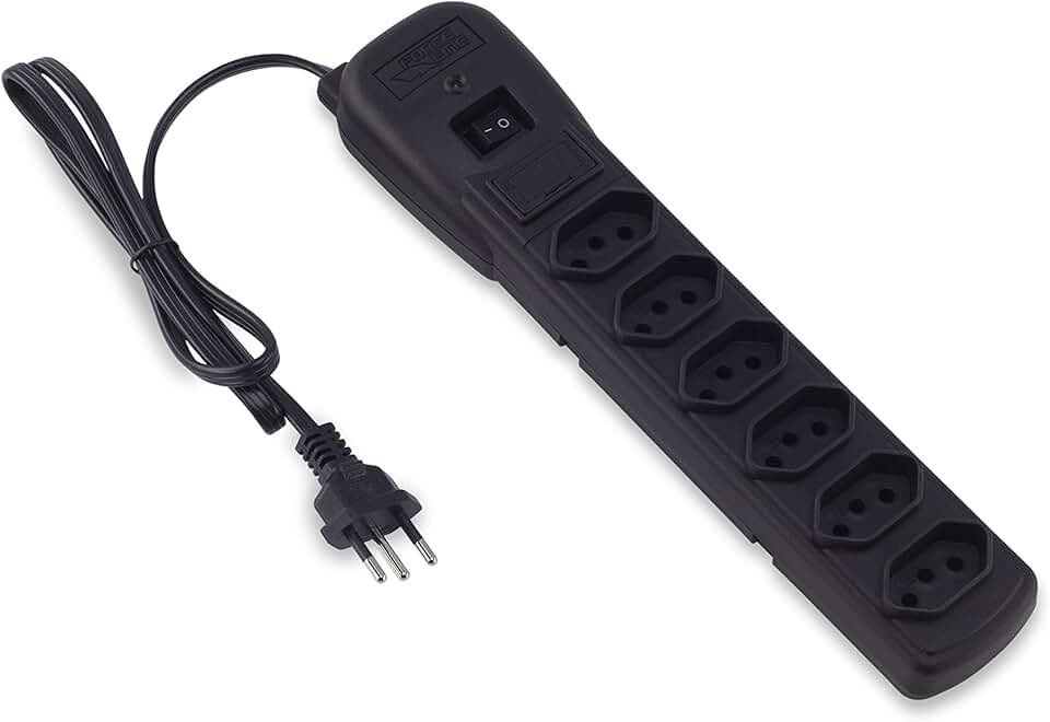 Filtro de Linha com Disjuntor 6T Force Line, Acessórios para Computador, Preto