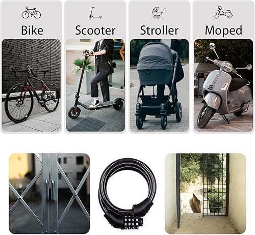 Miniatura 5 de Cable de bloqueo de bicicleta, combinación de bloqueo de bicicleta de 4 dígitos y 3 pies de largo, cerradura de bicicleta antirrobo reajustable para