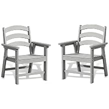 Patio Dining Chair Set of 2, HDPE Outdoor Chairs with 385 lbs Weight Capacity, All Weather Fire Pit Chair for Porch, Pool, Deck, Backyard, Garden - Grey