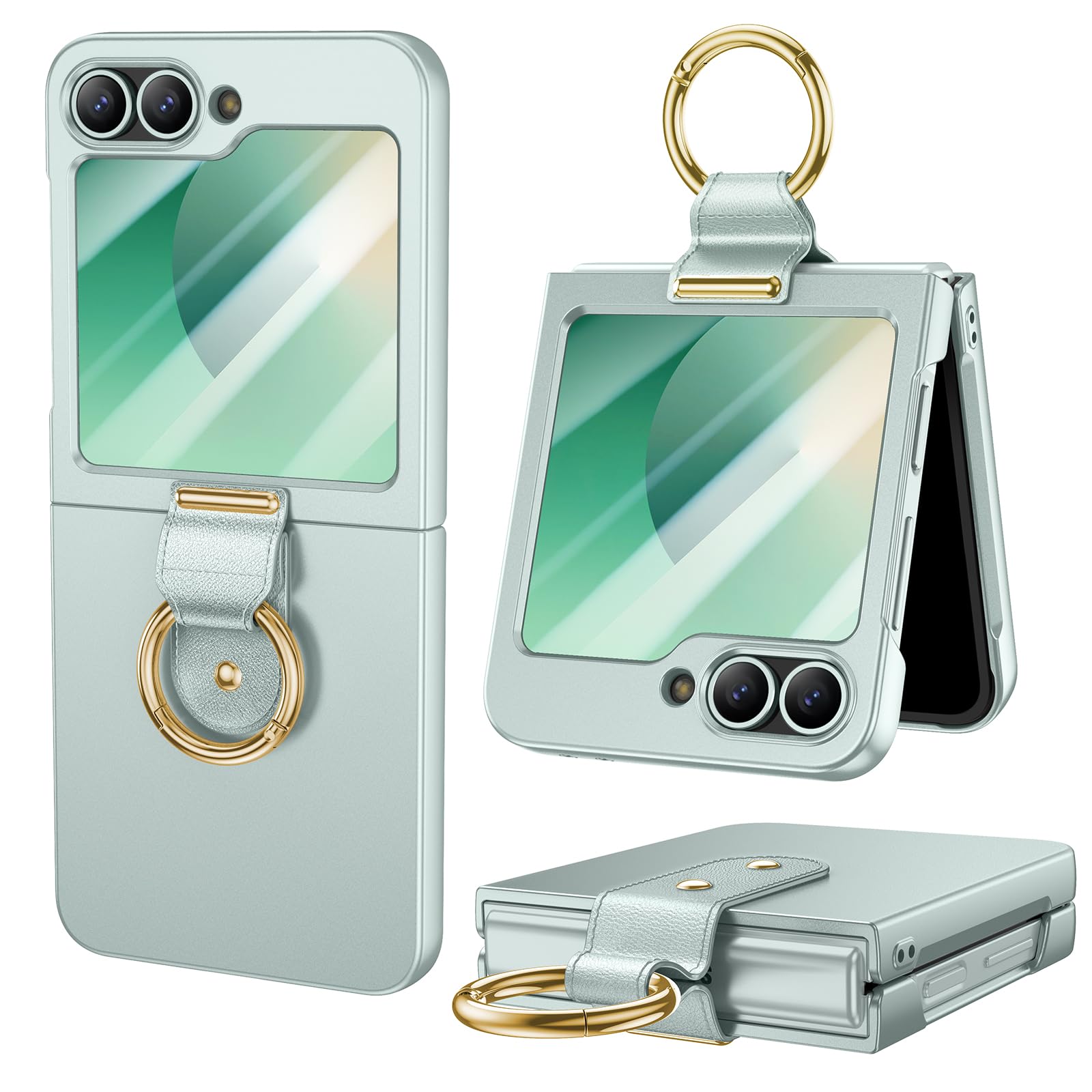 HWeggo für Samsung Galaxy Z Flip 6/7 FE Hülle mit äußerem Displayschutzfolie und Ring,Ultradünne PC Stoßfest Kratzfest Leichte Schutzhülle für Galaxy Z Flip 7(Mint Grün)