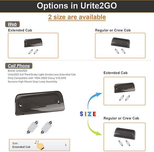 Miniatura 3 de Urite2GO 3 tercera luz de freno lente ahumada cabina extendida solo compatible con Chevy S10 GMC Sonoma 1994-2003 montaje alto montaje lámpara