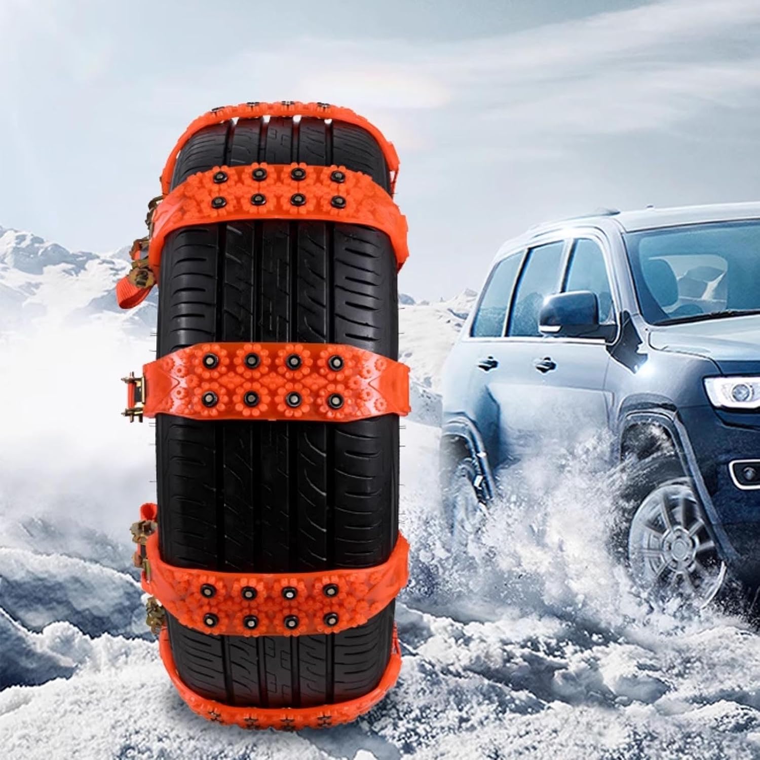 Snow Tire Chains for BAIC D20 Hatchback 2018-2020, Traction Straps Non-Slip Quick No-Tools Installation Low Noise for Ice Snow Mud Fit 165-245mm Tires,8 Straps
