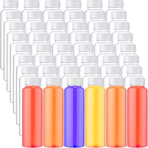 Miniatura 10 de Tanlade Paquete de 200 botellas de plástico para jugos con tapas, recipientes transparentes reutilizables para bebidas con tapas, botellas vacías