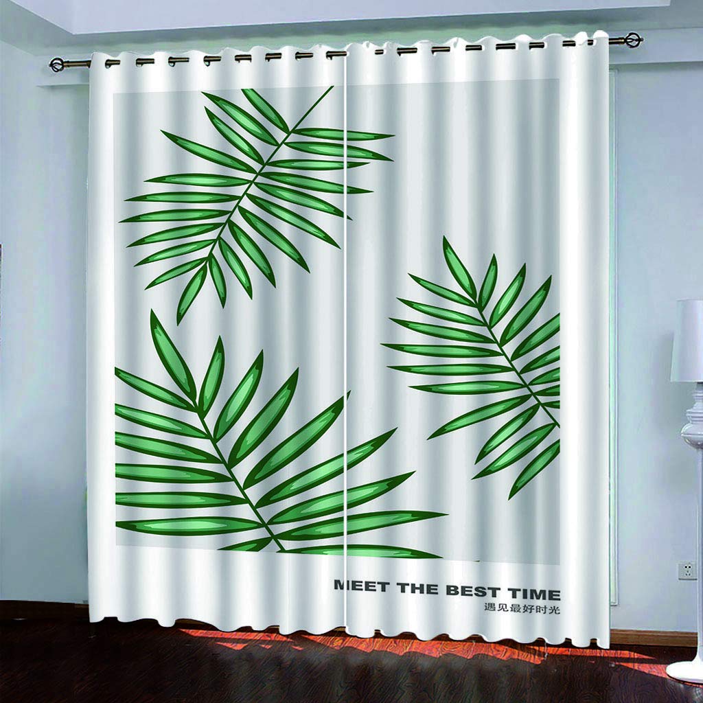 Maynuo Boys Curtains & Drapes Simple Leaf Print Pattern 3D Print Pattern Thermal Insulated Room Darkening Window 92X90inch Kids Girls Eyelet Blackout Living Room Eyelet