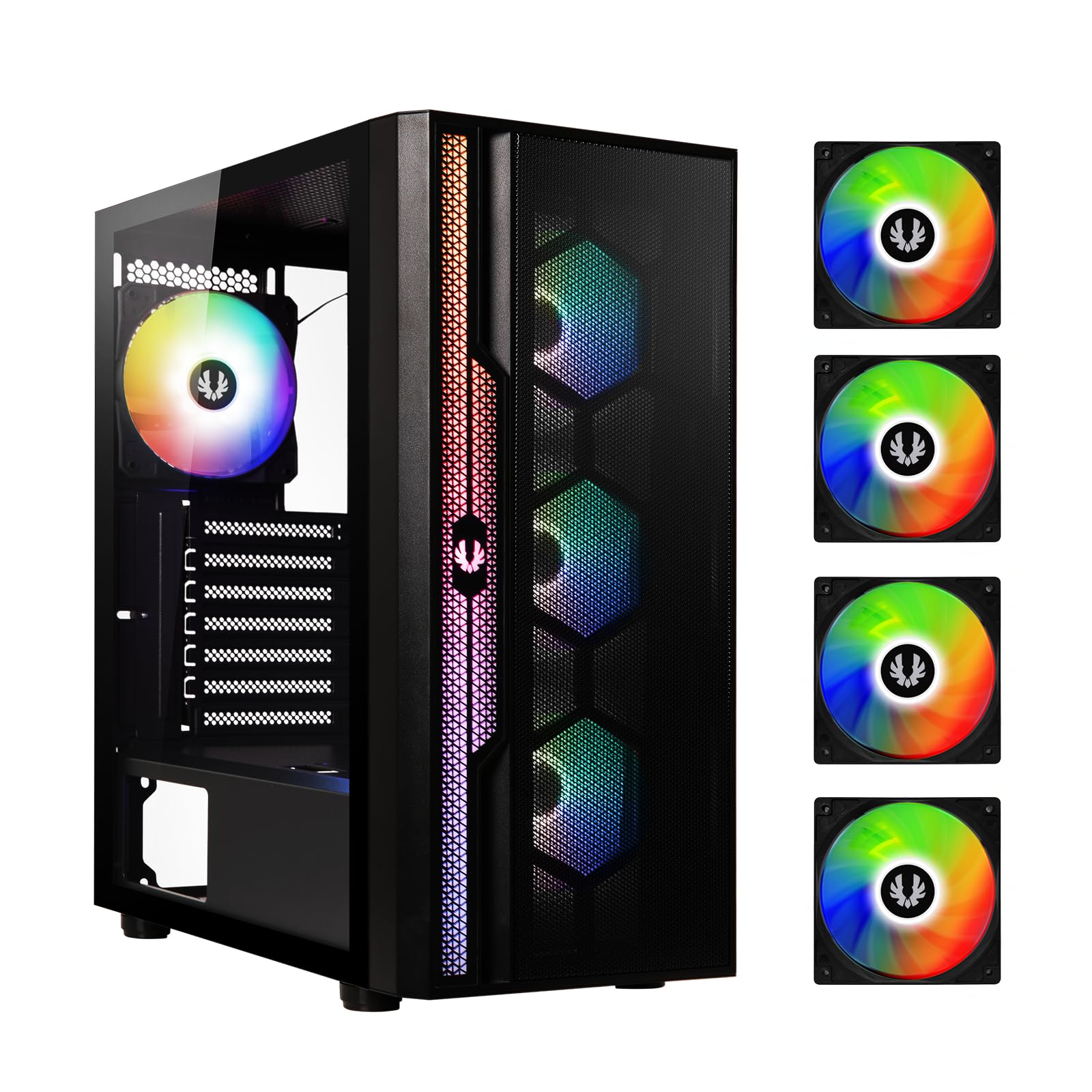 Caja para PC Media Torre Apollo (Negro) 4 Ventiladores ARGB