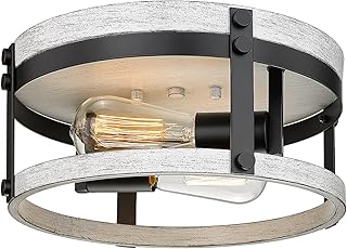 2-Light Farmhouse Ceiling Light, 12 inch Oak White Kitchen Flush Mount Ceiling Light, Round Rustic Light Fixtures with Wood Finish for Hallway Entryway, OS-3016WH